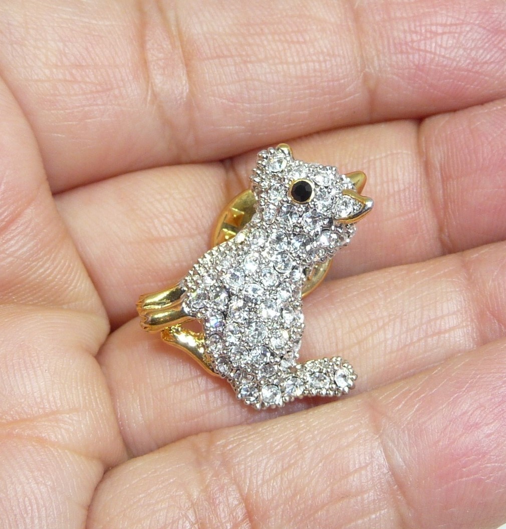 Vintage Landau Gold Tone Crystal Rhinestone Terrier Dog Pin USA SELLER