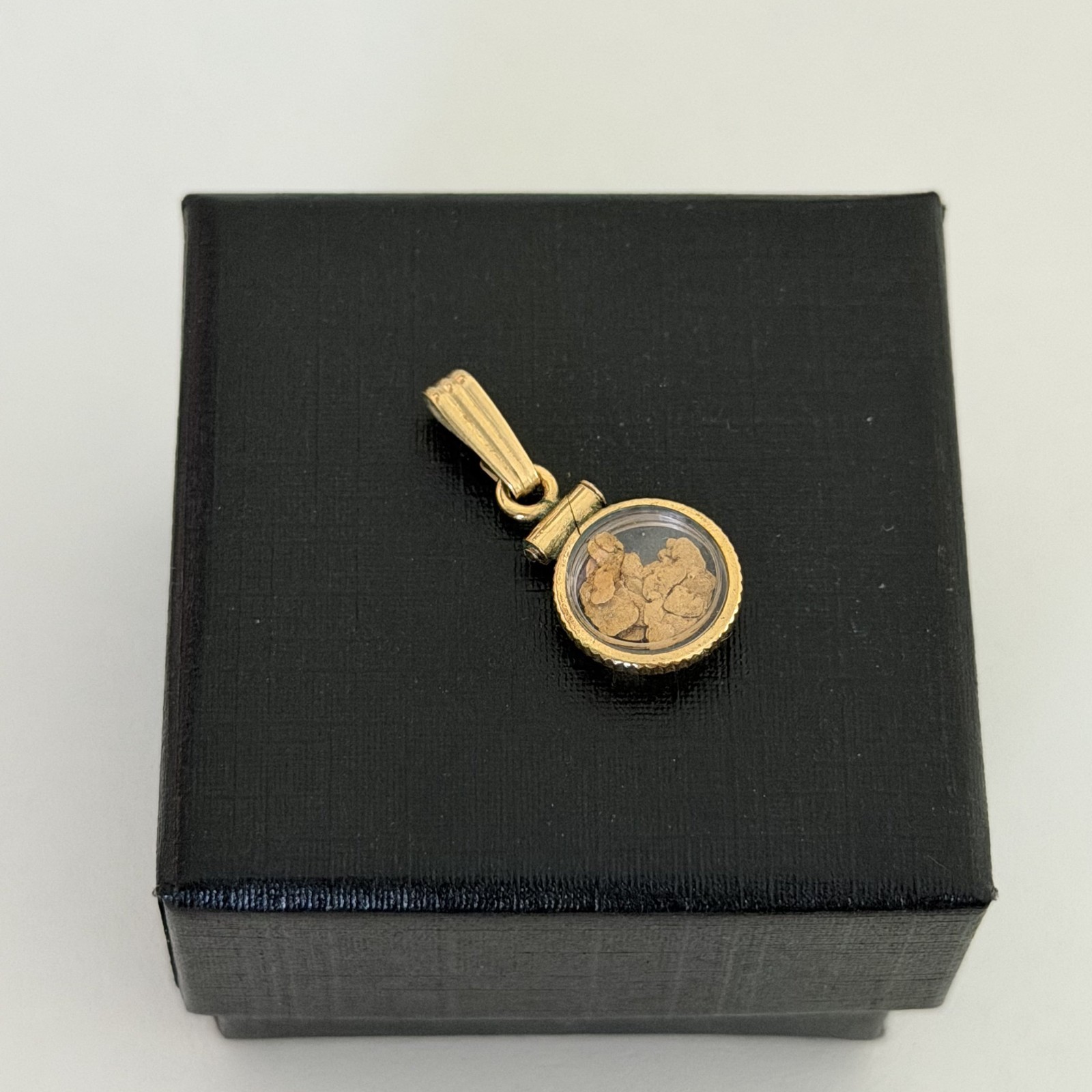 Vintage Gold Filled Frame W/ Genuine Gold Nuggets Flakes In Glass Charm Pendant
