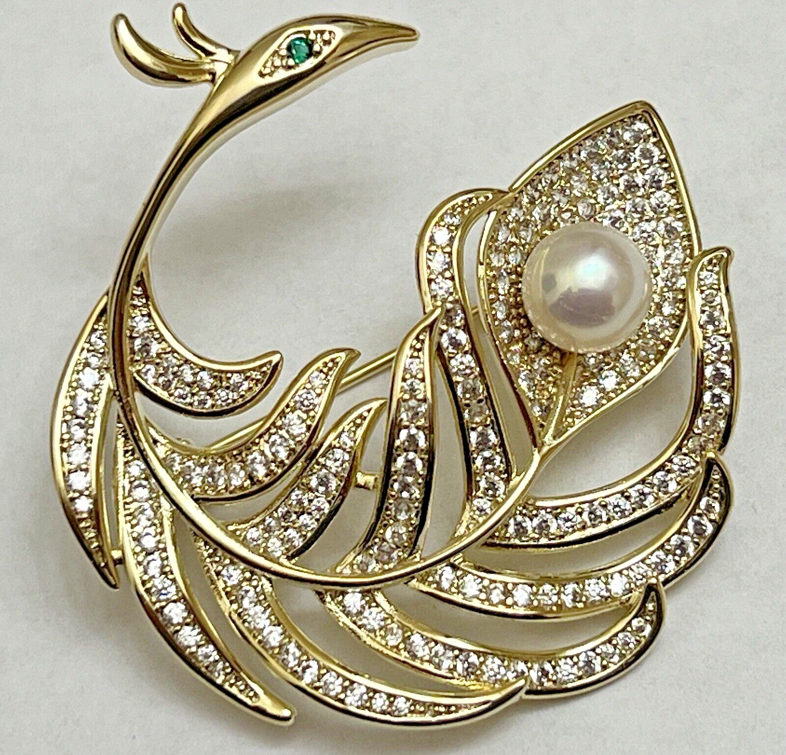 Crystal Rhinestone Leaf Feather Brooch Pin Bird Flower Ice Clear Glass Vintage