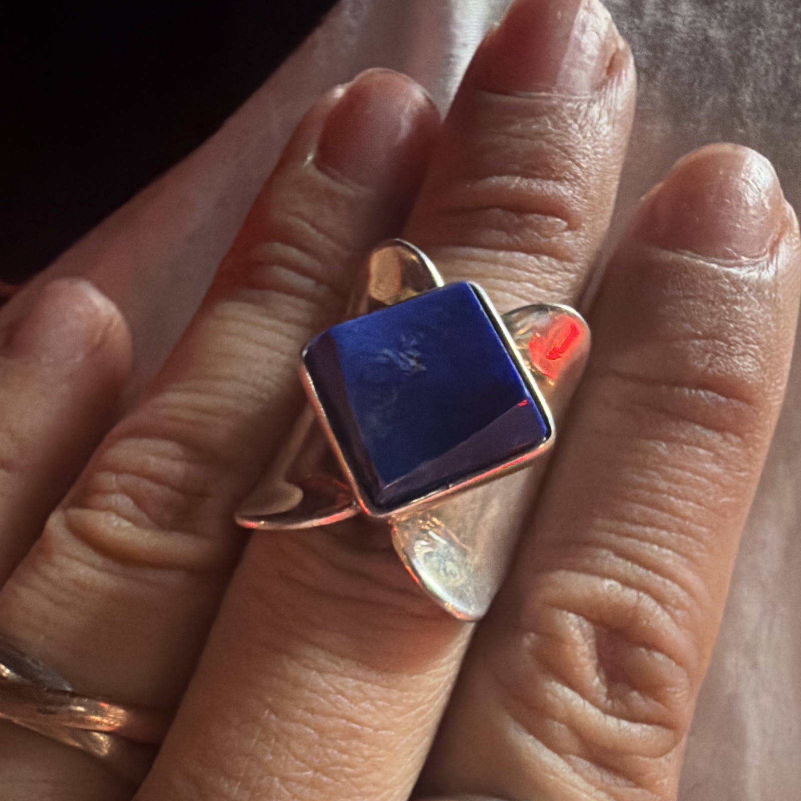 925 Silver Lapis Square Bezel Set Cocktail Statement Ring Sz 7 Signed
