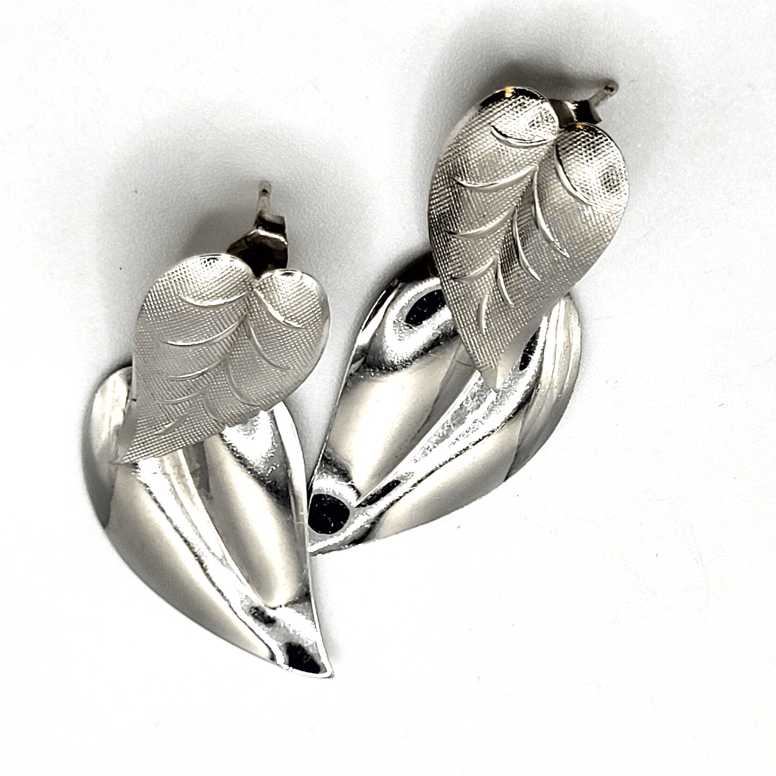 Vintage Double Leaf Drop Earrings Silver tone 1.6in