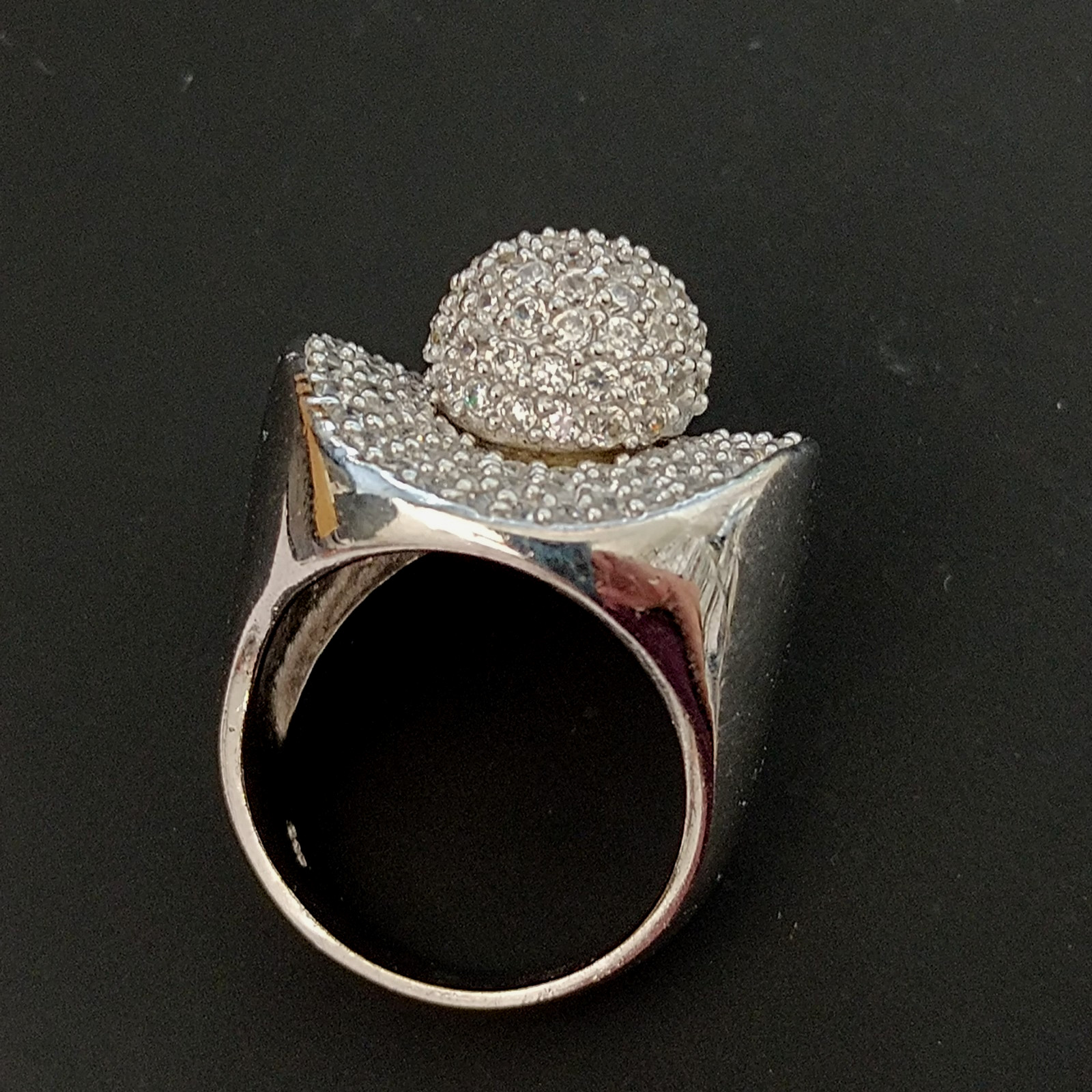 Chunky Statement Ring Sterling Silver Dome Pave CZ Cocktail 9.25 Bold Modernist