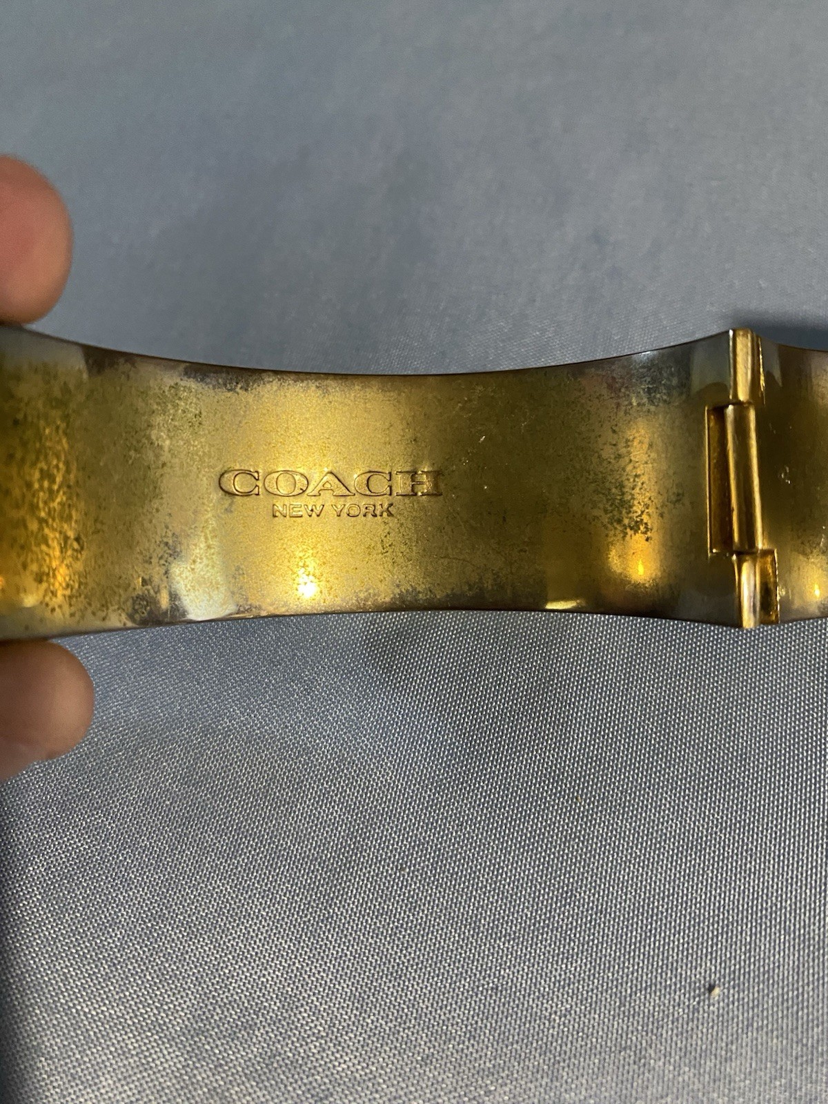 Vintage Coach New York Black Bangle 1” Wide Band Snap Bracelet Heavy Metal Rare