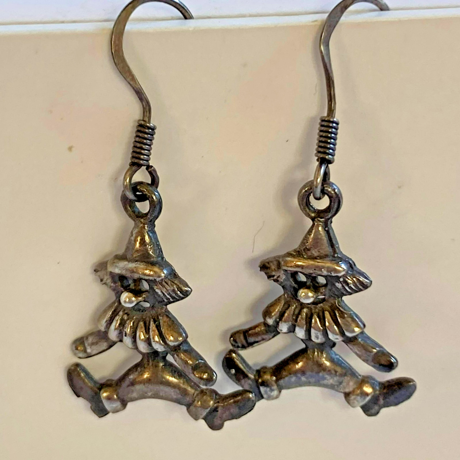 Earrings Vintage Sterling Articulated Dangling Clowns, Yes Clowns 3/4 inch