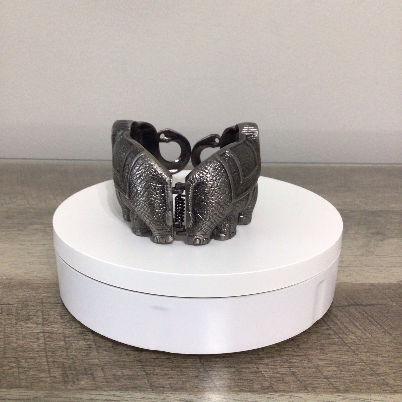 Silver-Toned Elephant Hinged Cuff Bracelet Chunky