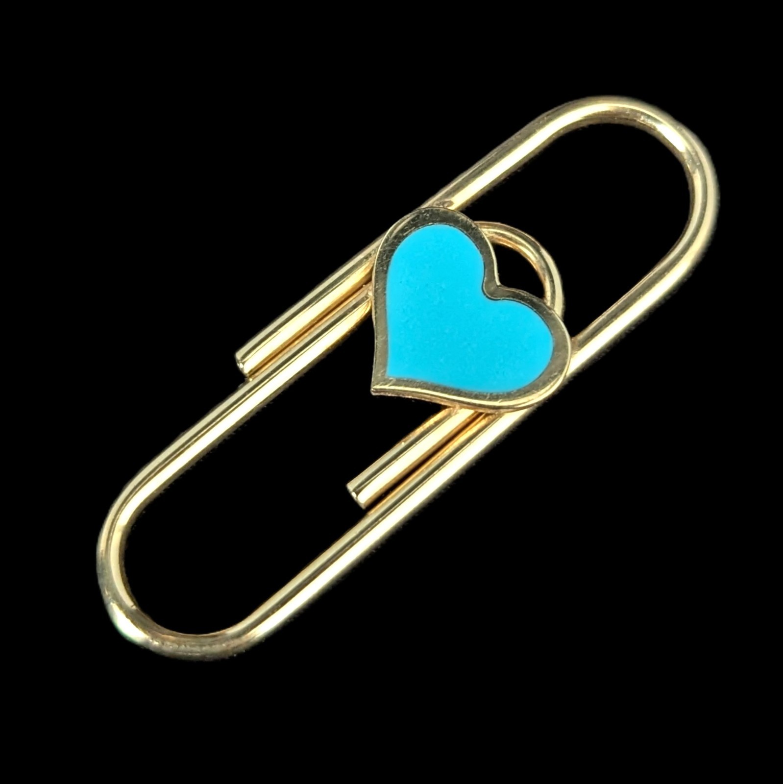 14k Gold FUNCTIONING PAPER CLIP Office Blue Heart Inlay or Wear as Pendant Novel