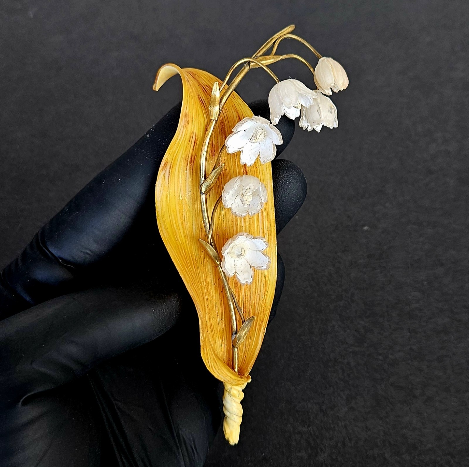 Vintage Rare Couture Fabrice Paris Large Lily of Valley Brooch Signed