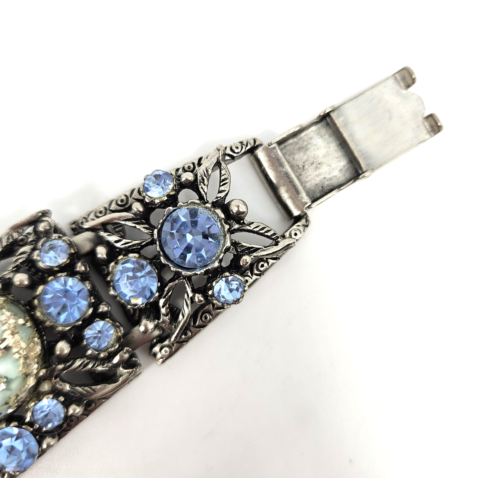 Vintage Blue Rhinestone Confetti Resin Cabochon Bracelet Earrings