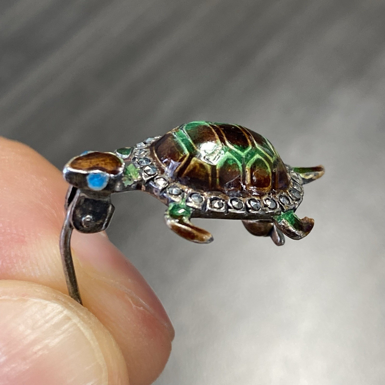 Sterling & Enamel Turtle Pin – Sterling Marcasite Turtle Brooch