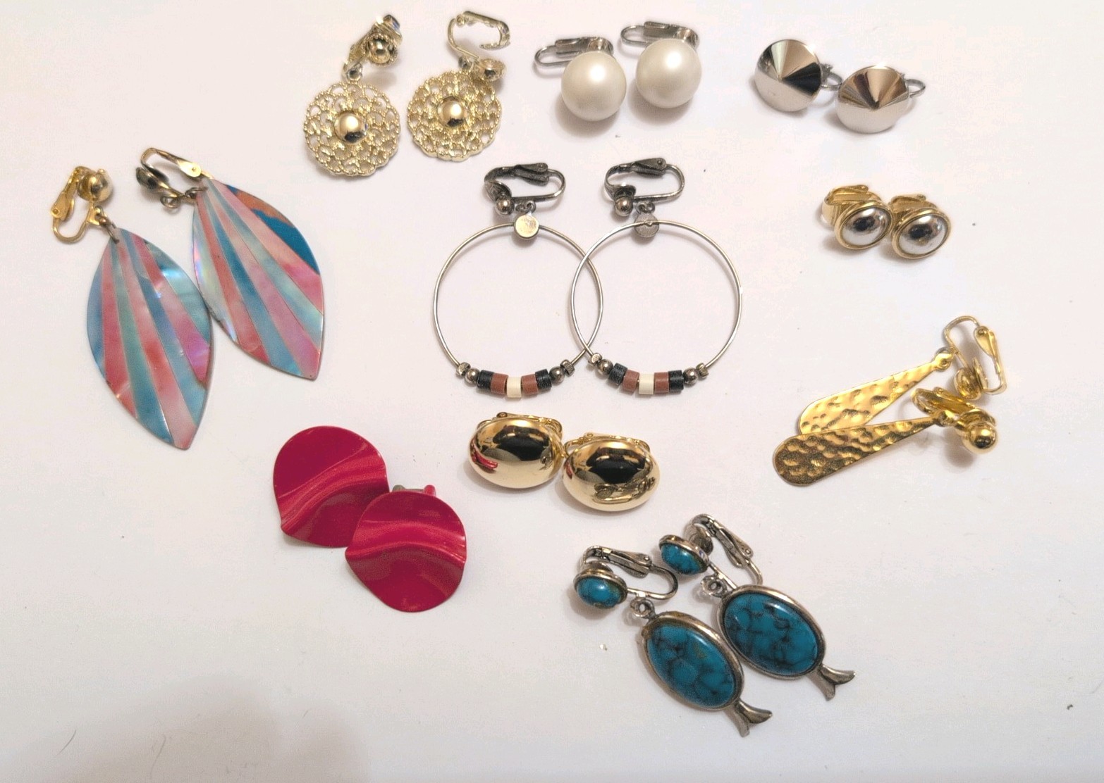 Lot Of 10 Vintage Clip On Earrings Various Styles And Colors