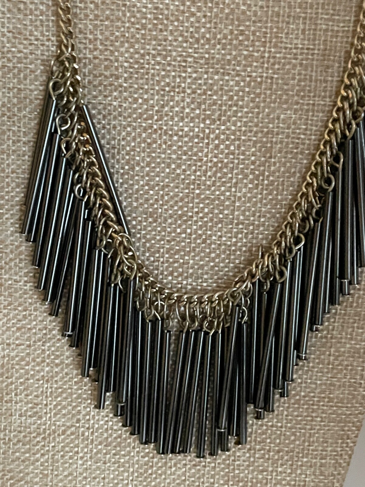 Dangle Rods Necklace Dark metal Gold tone chain Punk Retro S133