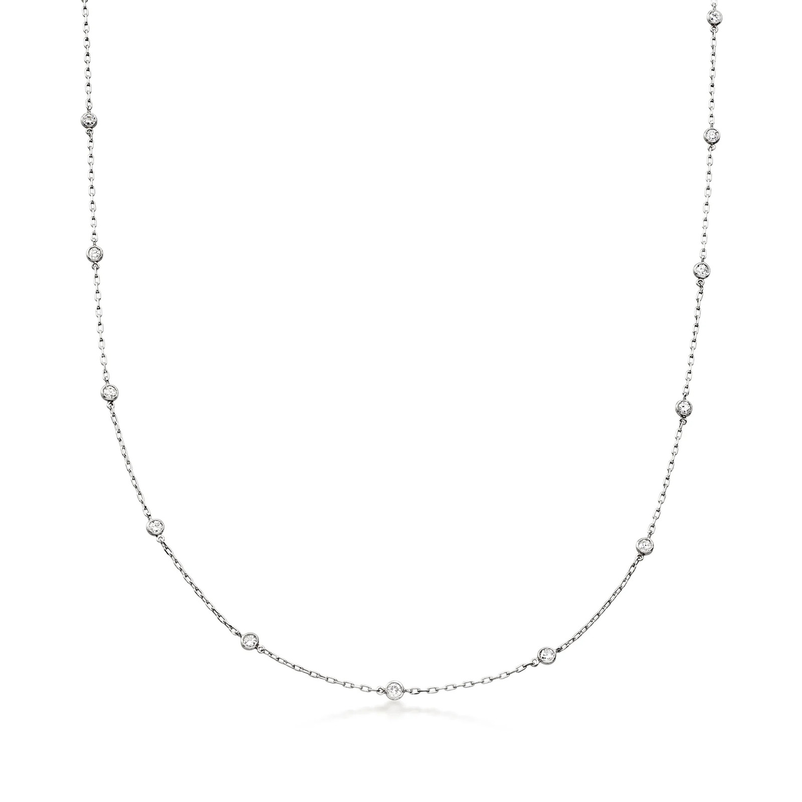 Vintage .75 ct. t.w. Bezel-Set Diamond Station Necklace in Platinum. 17 inches