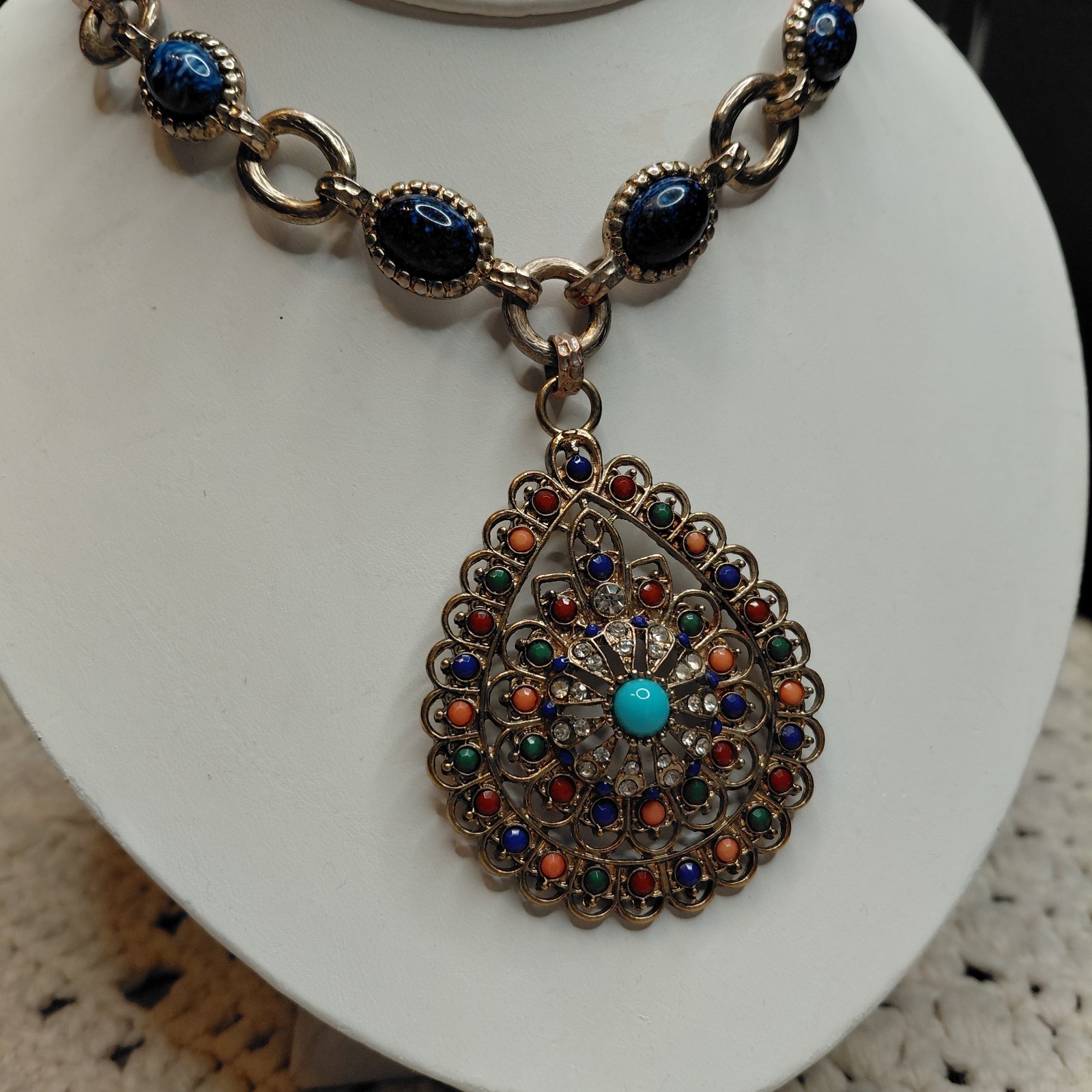 Vtg R.J. Graziano Necklace Estate Statement Colorful Eclectic Rhinestones Chunky
