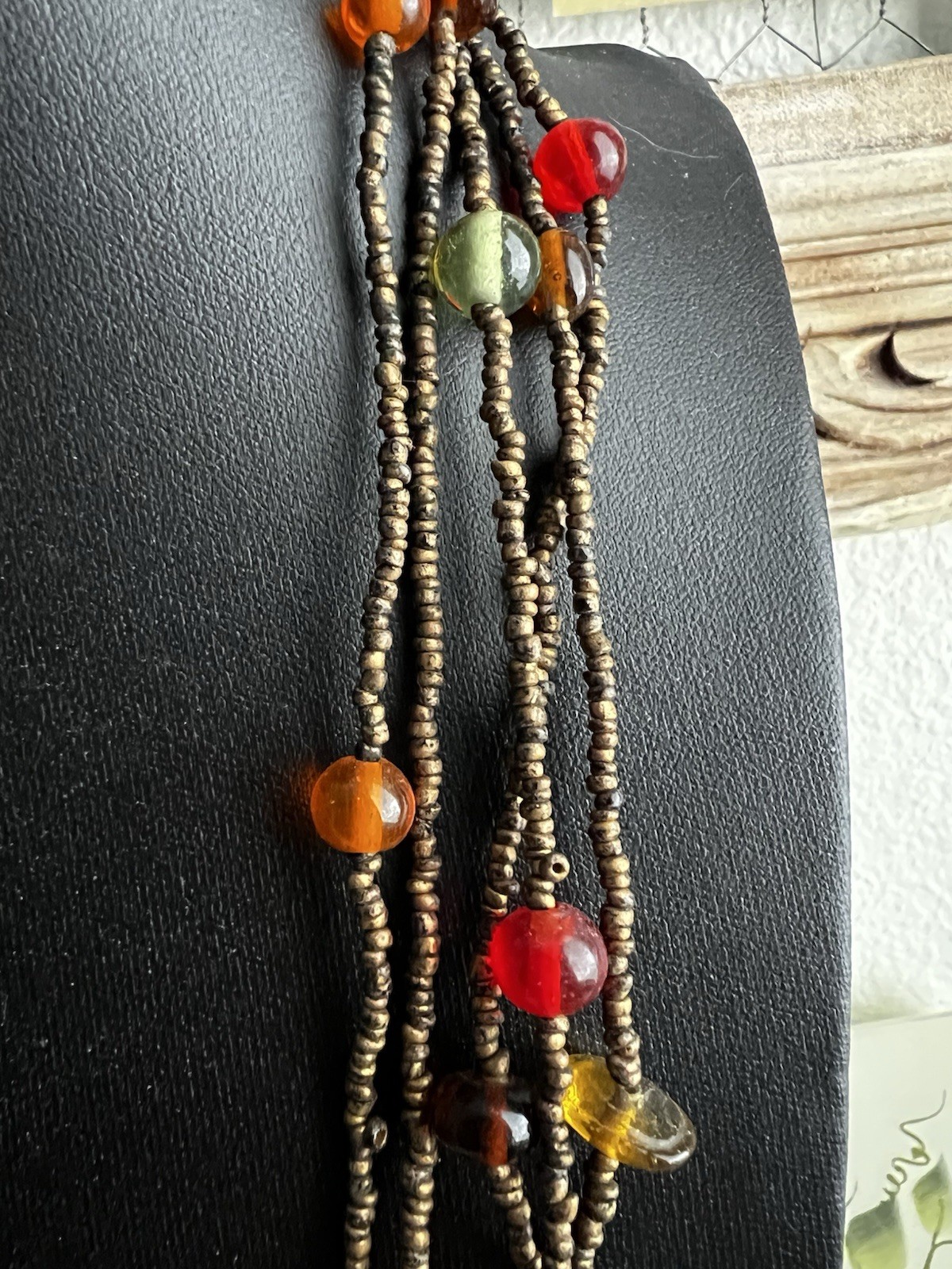Multi Strand Long Length Necklace Brown Orange Red Glass Bead Fashion Jewelry