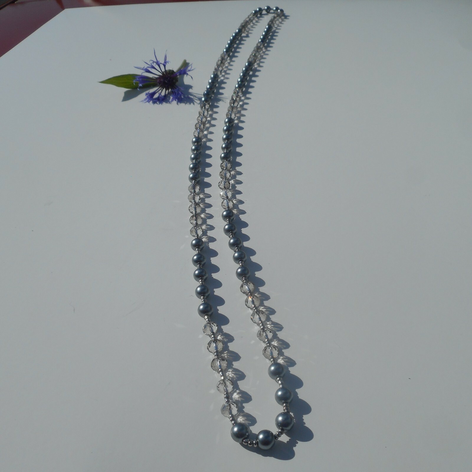 Genuine Dark Grey Pearl Aurora Borealis Crystal Beaded Necklace