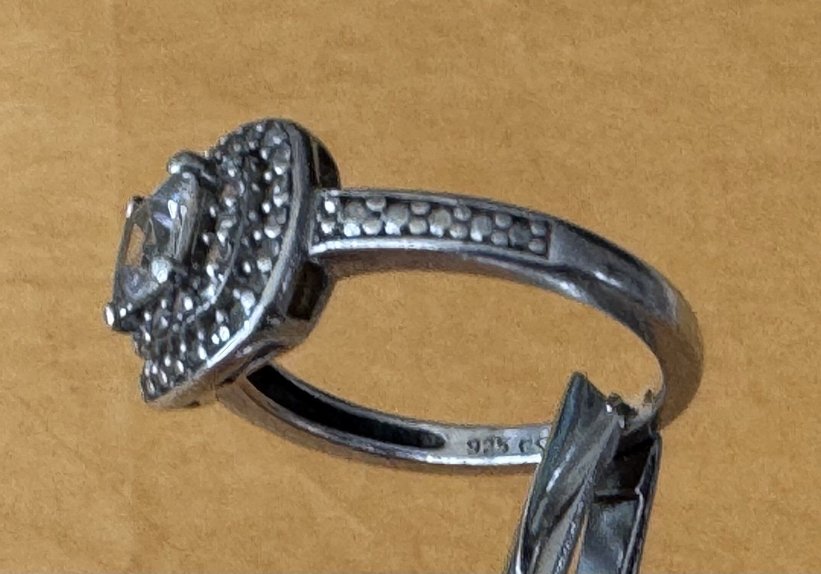 Signed CO 925 Sterling Silver Square Double Halo CZ Size 7 Estate Sale Ring