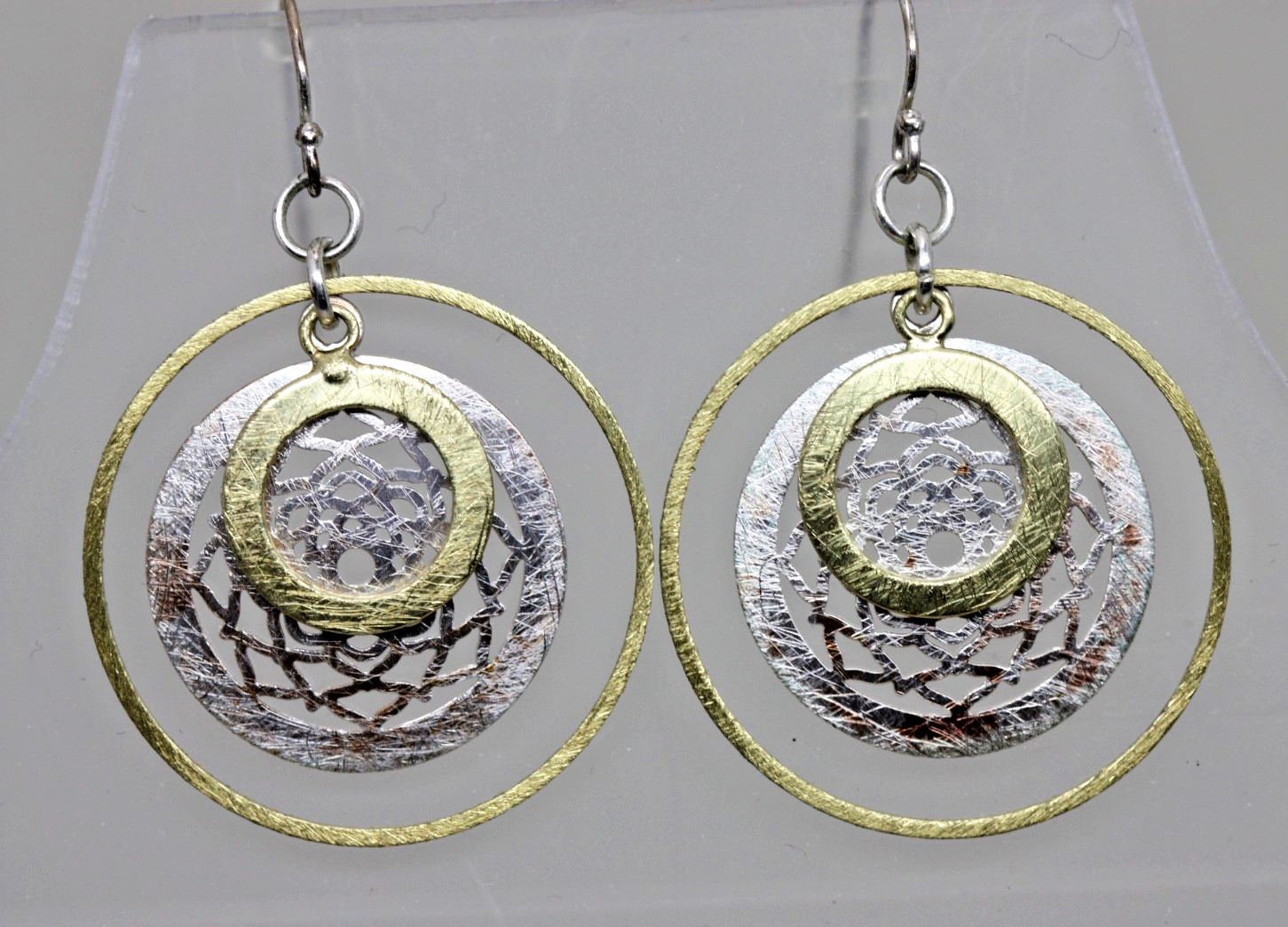 Silver Gold & Copper Tone Dangle Drop Hoop Pierced Earrings