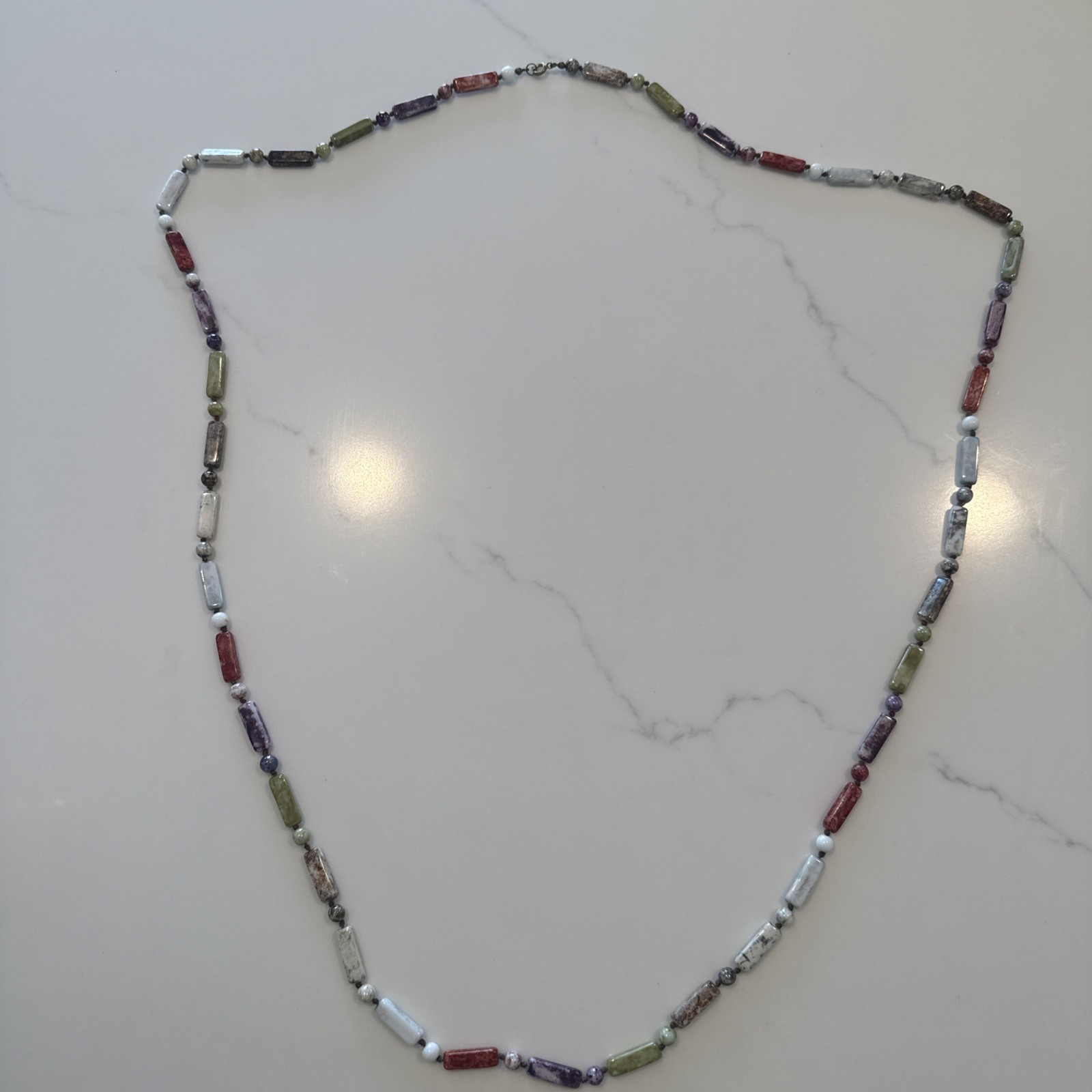 Vintage Long Beaded Single Strand Multi Color Glass Beads, 48 Inches Long