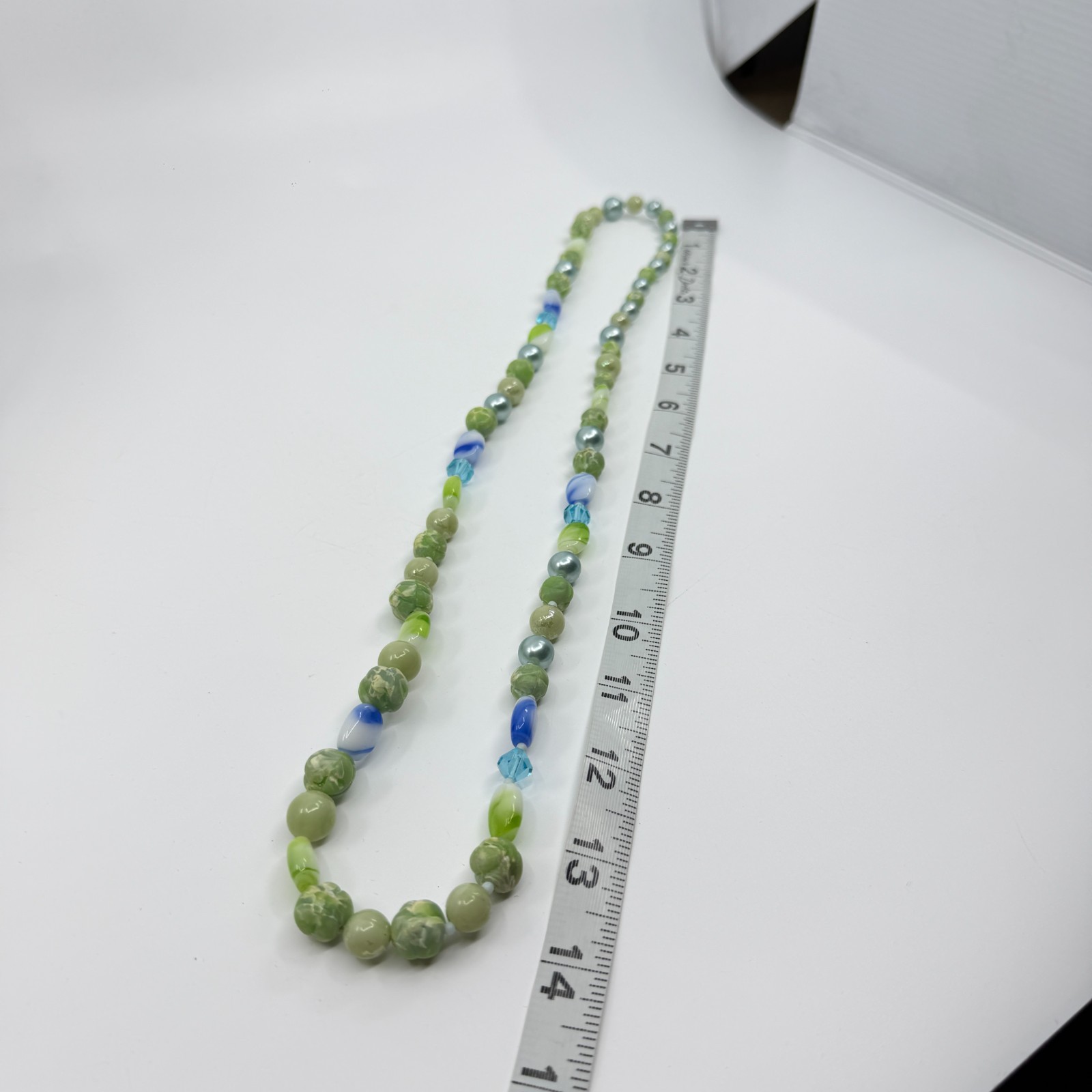 Green & Blue Bead Statement Necklace Boho Layering Jewelry Unique Beachy Gift