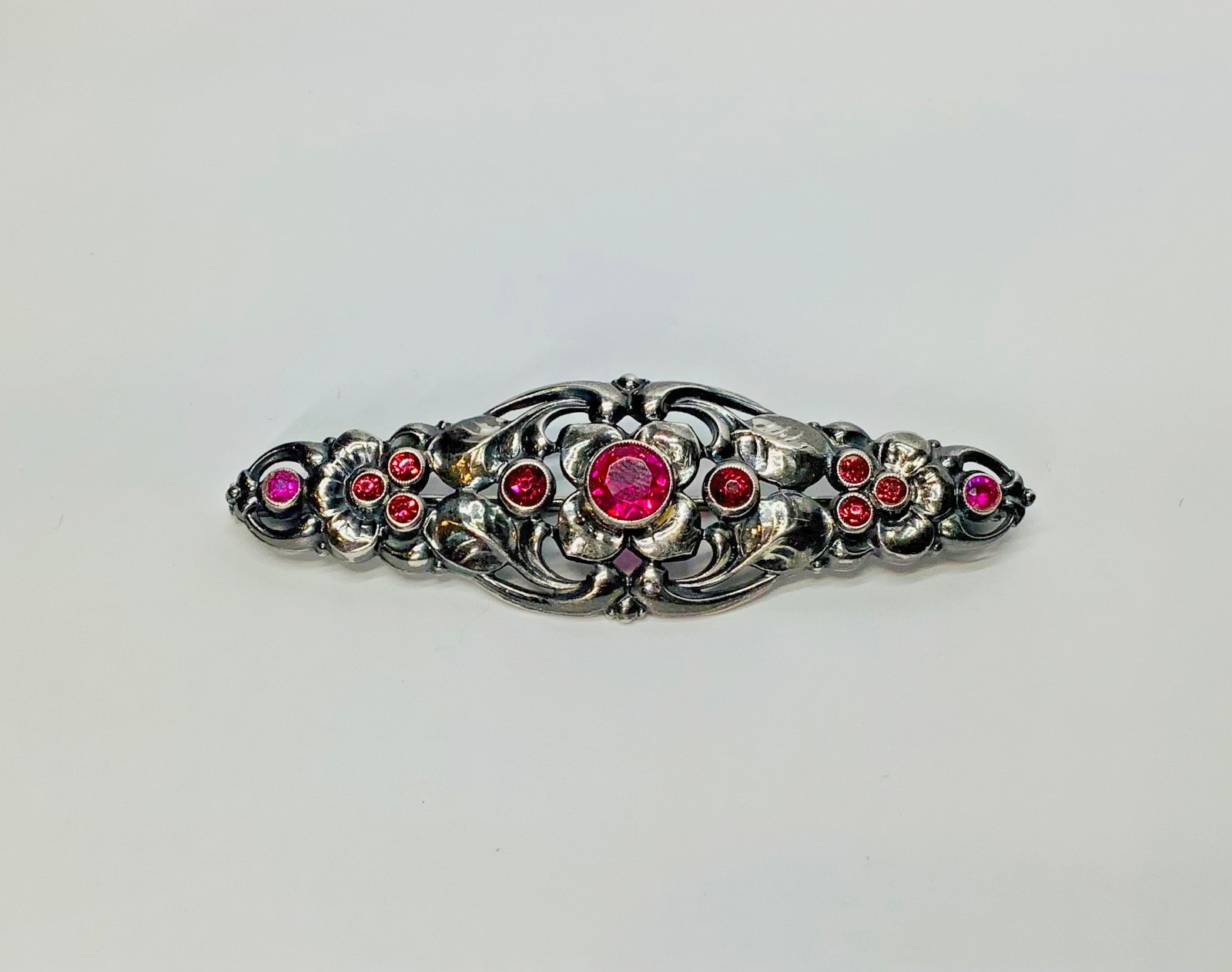 Art Nouveau Schmidt & Staub 835 Silver and Pink Paste Glass Brooch 2.5 Inch Pin