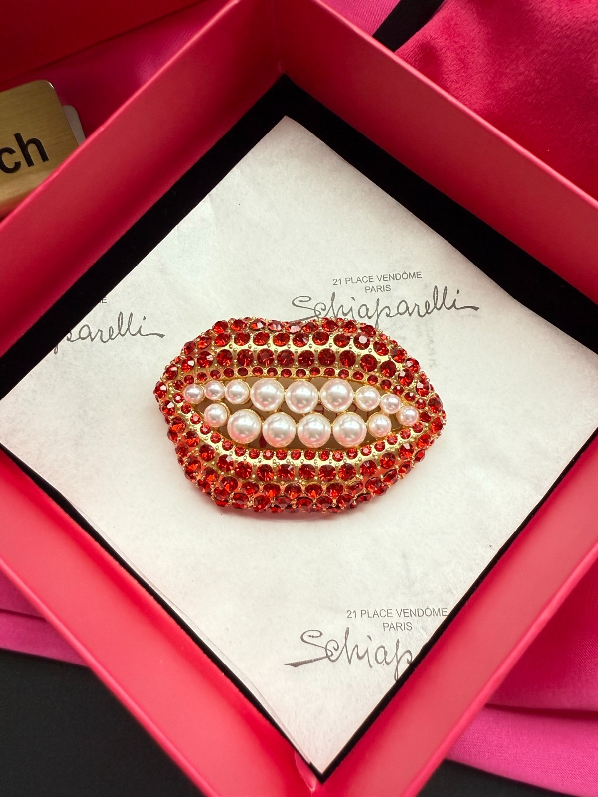 Schiaparelli Red Lip Brooch. With Box and Dust Bag.