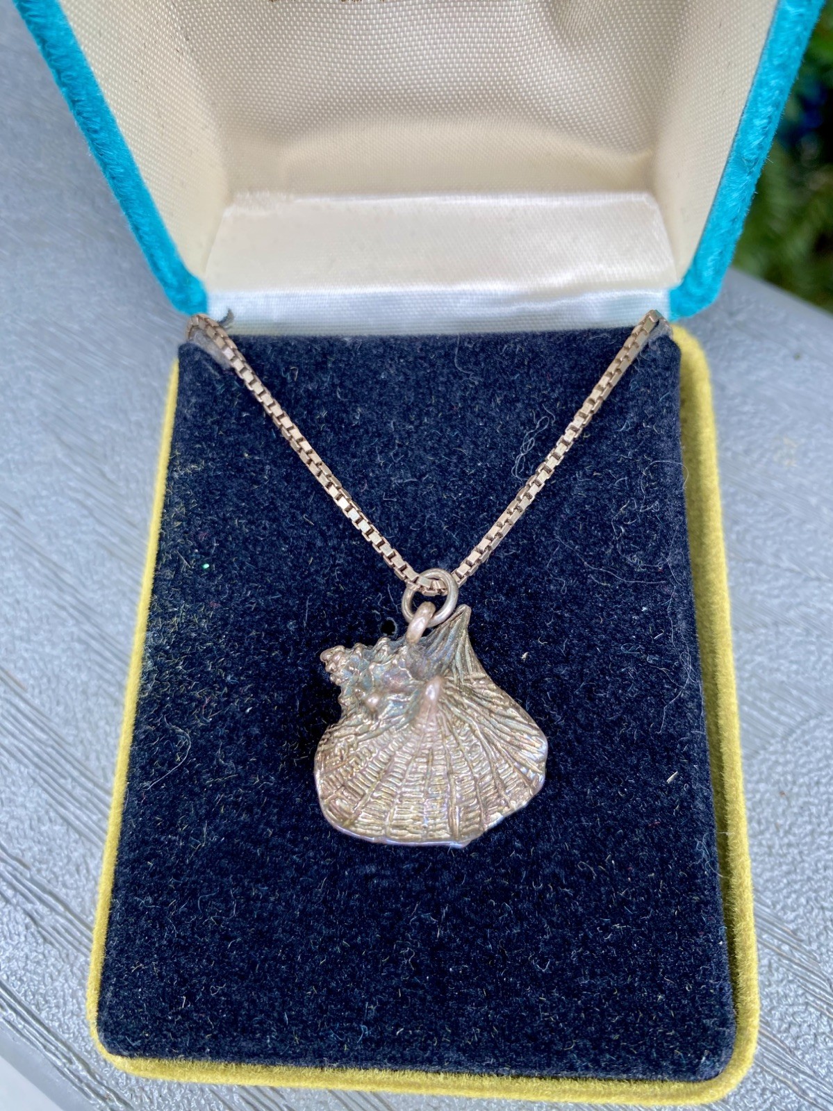Vtg. Sterling Silver Conch Seashell Charm Pendant 3D Necklace Chain – Spain 925