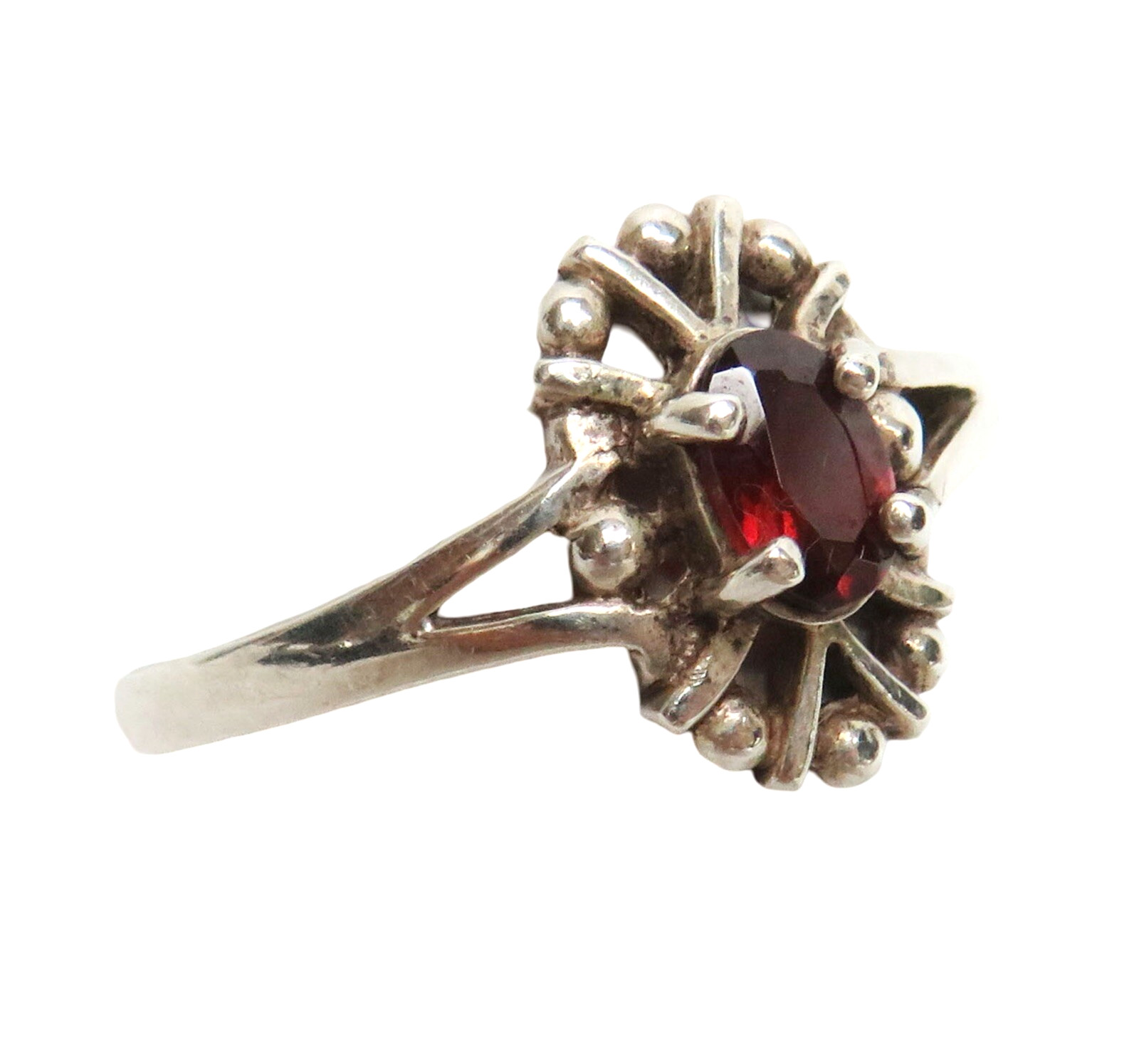 Sterling Silver Oval Garnet Ring Size 9 3/4