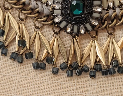 Necklace Freedom Collar Statement Lg Bib Rhinestone & Emerald Glass Gc