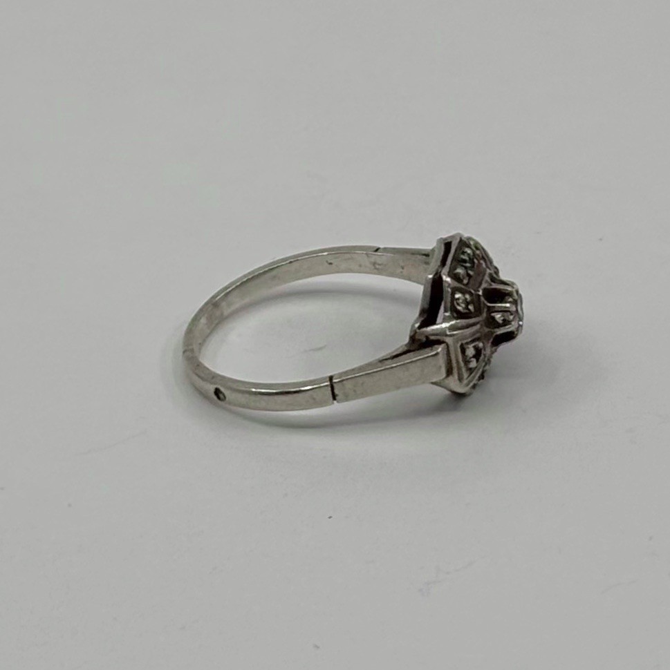 French Sterling Paste Shield Ring Size 8.25 Crab Mark Art Deco Vintage