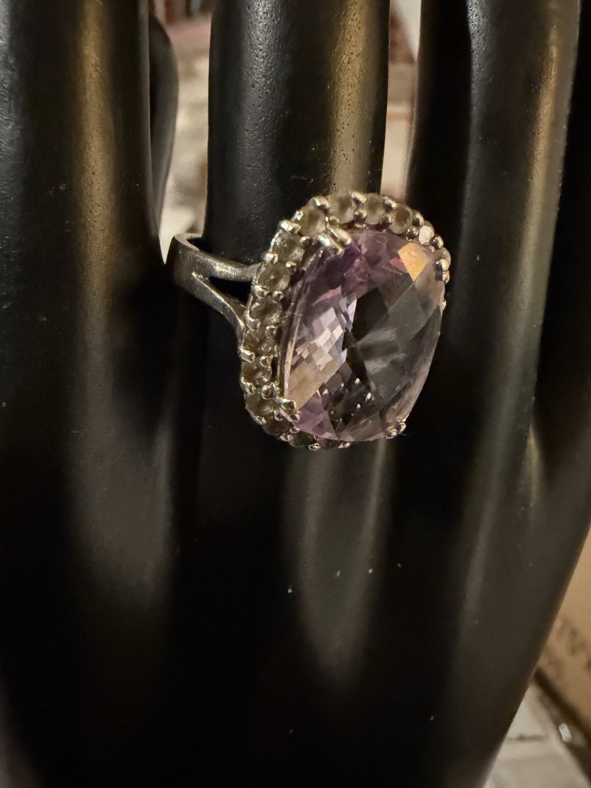Faceted Amethyst White Topaz Ring 925 Sterling Silver Vintage Sz 9-3/4”