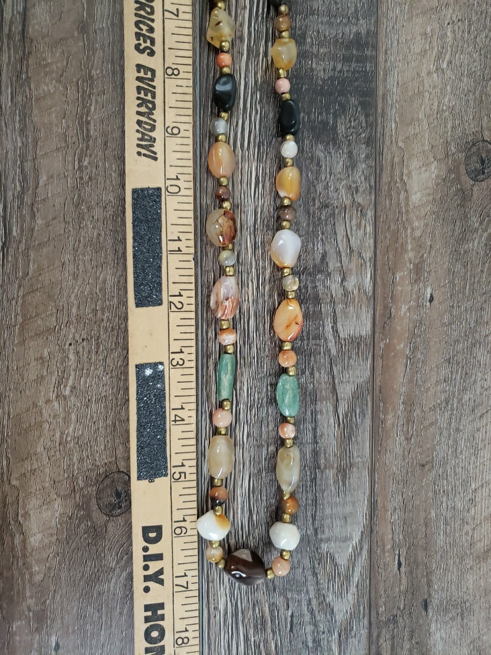 VTG Multi Polished Gemstone Agate Necklace 35″ Brass Barrel Closure Chunky