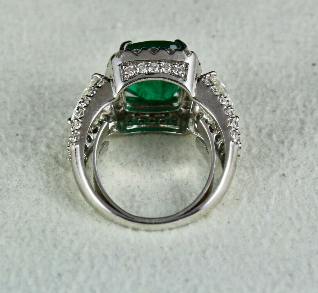 Certified Natural Zambia Emerald Cushion 4.87ct Natural Diamond 18k Gold Ring