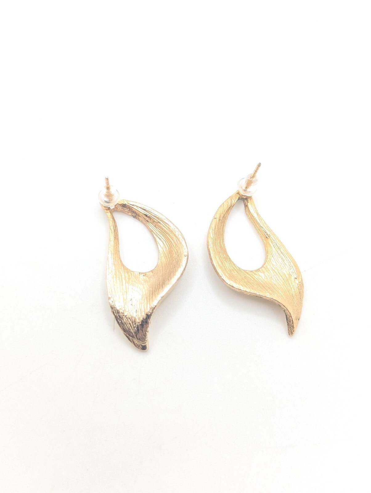 Vintage Gold Modernist Drop Dangle Stud Earrings Abstract Costume Jewelry Simple