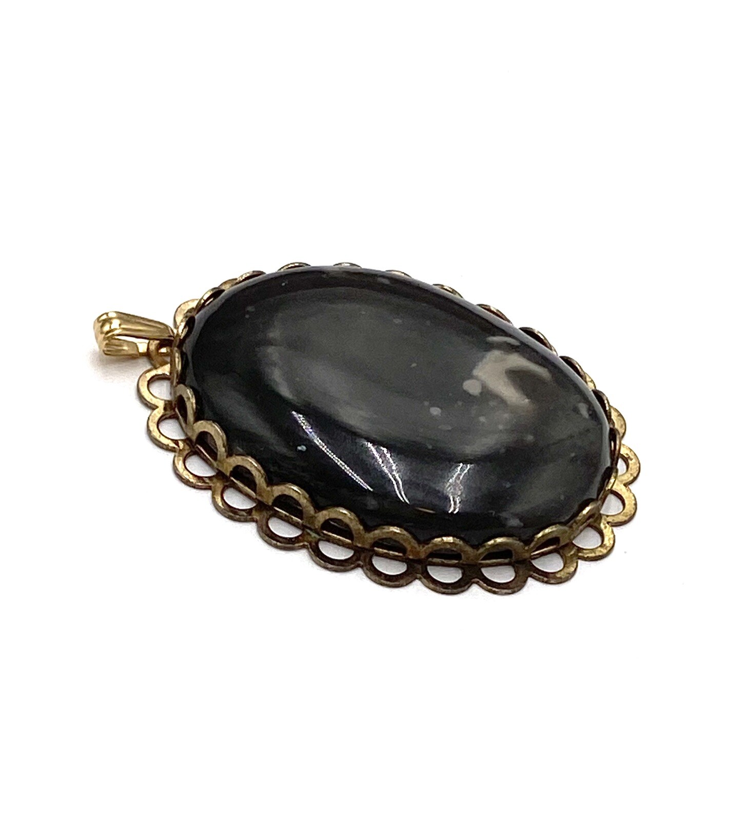 Pendant Vintage Stone Oval Dark Grey Black White Spots Estate
