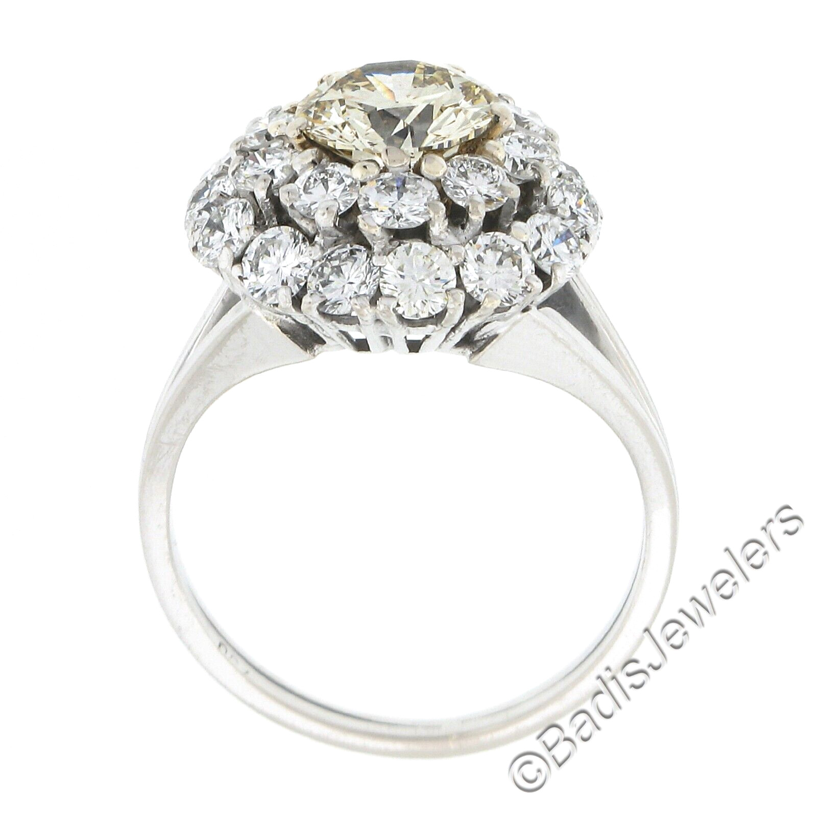 Vintage 18k Gold Light Yellow & White Diamond Double Tiered Halo Cluster Ring
