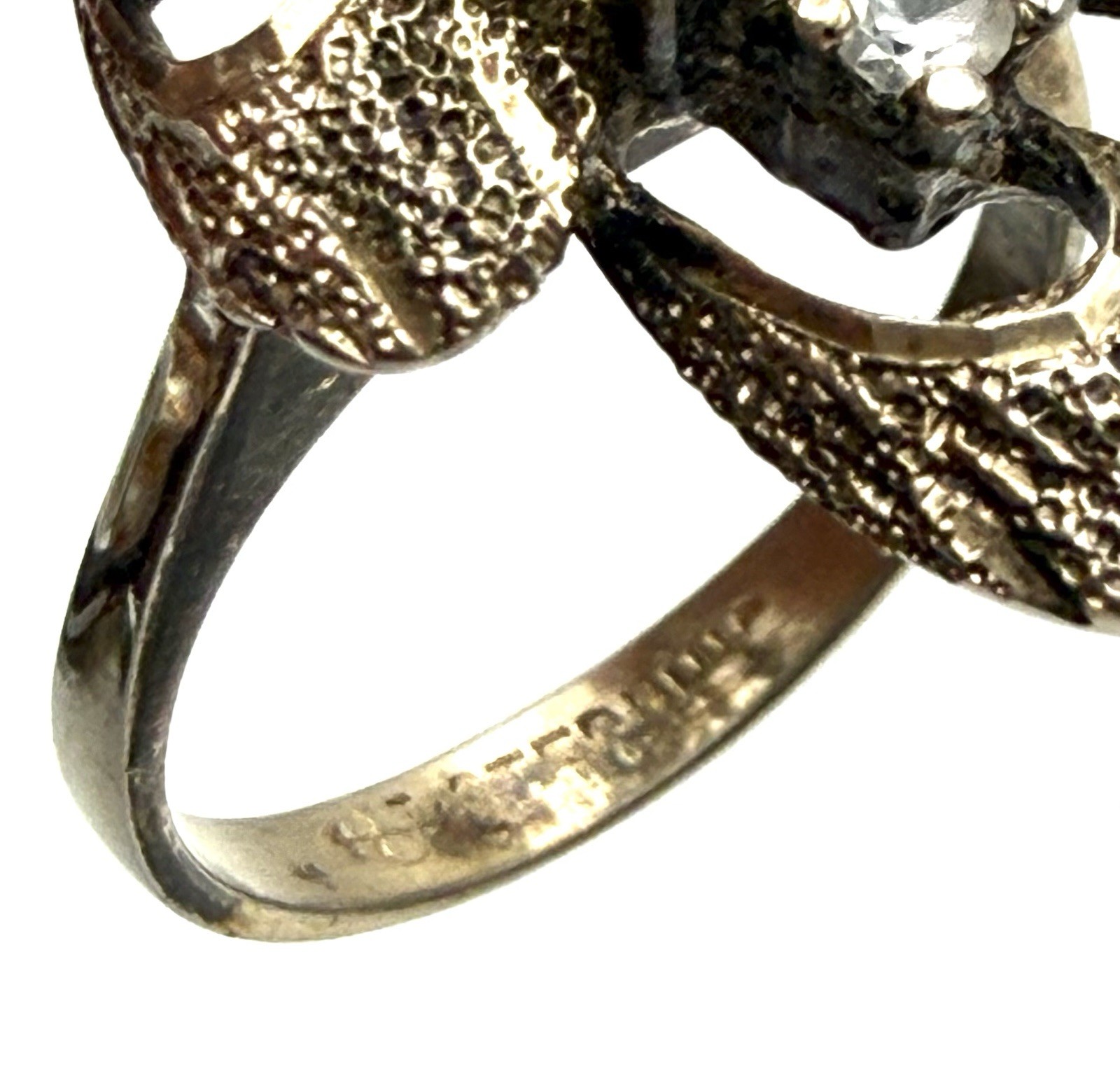 Uncas Sterling Silver Cocktail Ring Mid Century CZ Size 8 Asymmetrical Burst