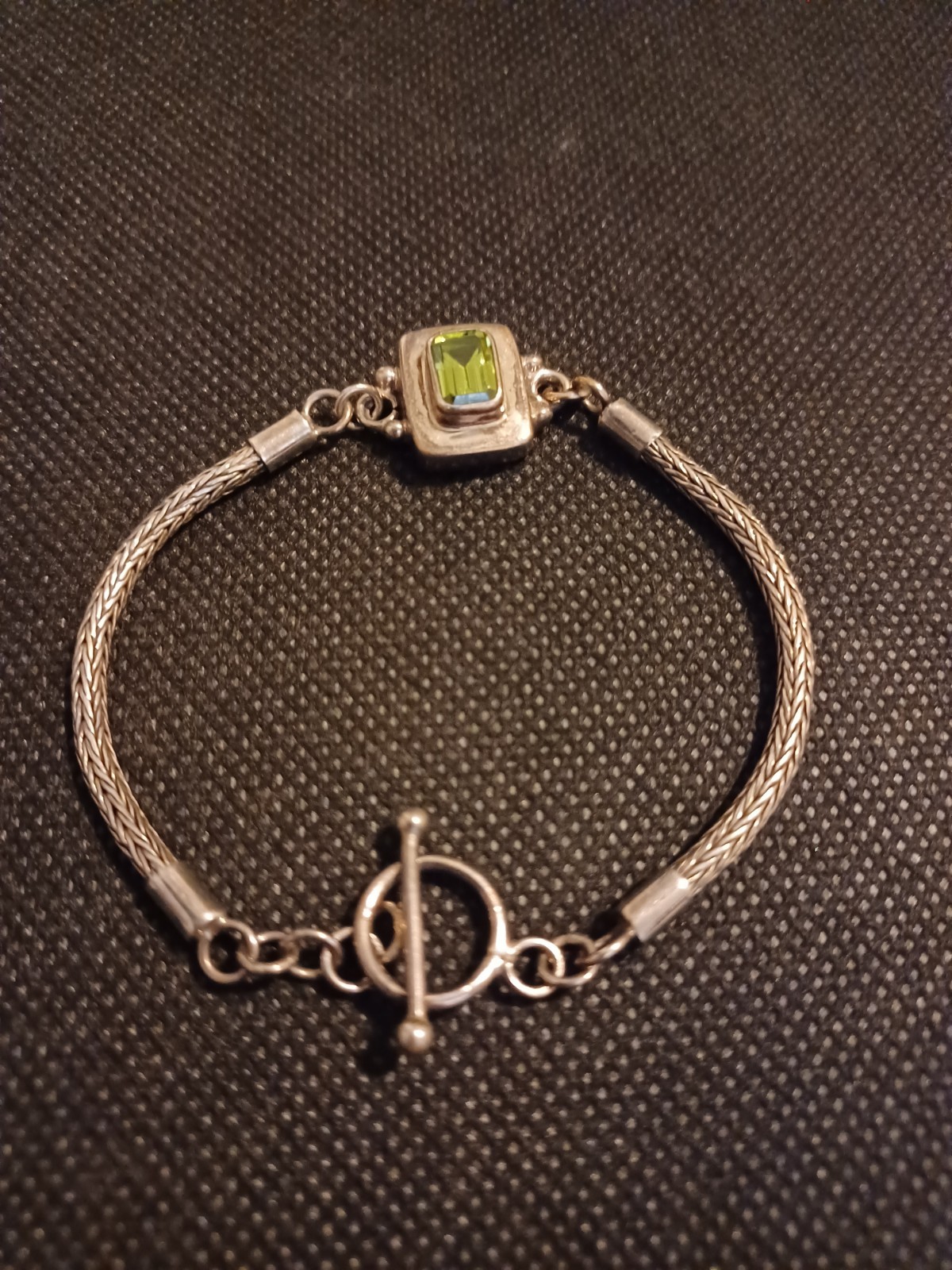 Vintage 925 Silver Fox Tail Bracelet Green Gemston Size 6.75 Inches