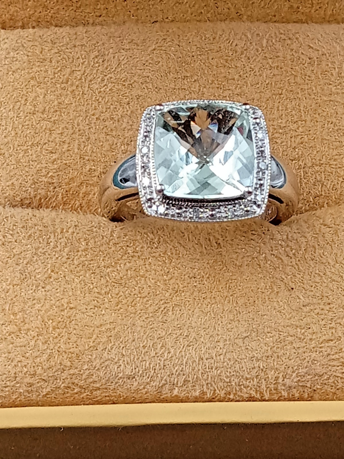 Sterling Silver Size 7 Ring w. Light Blue Topaz Center Stone, Clear Accents: 6g