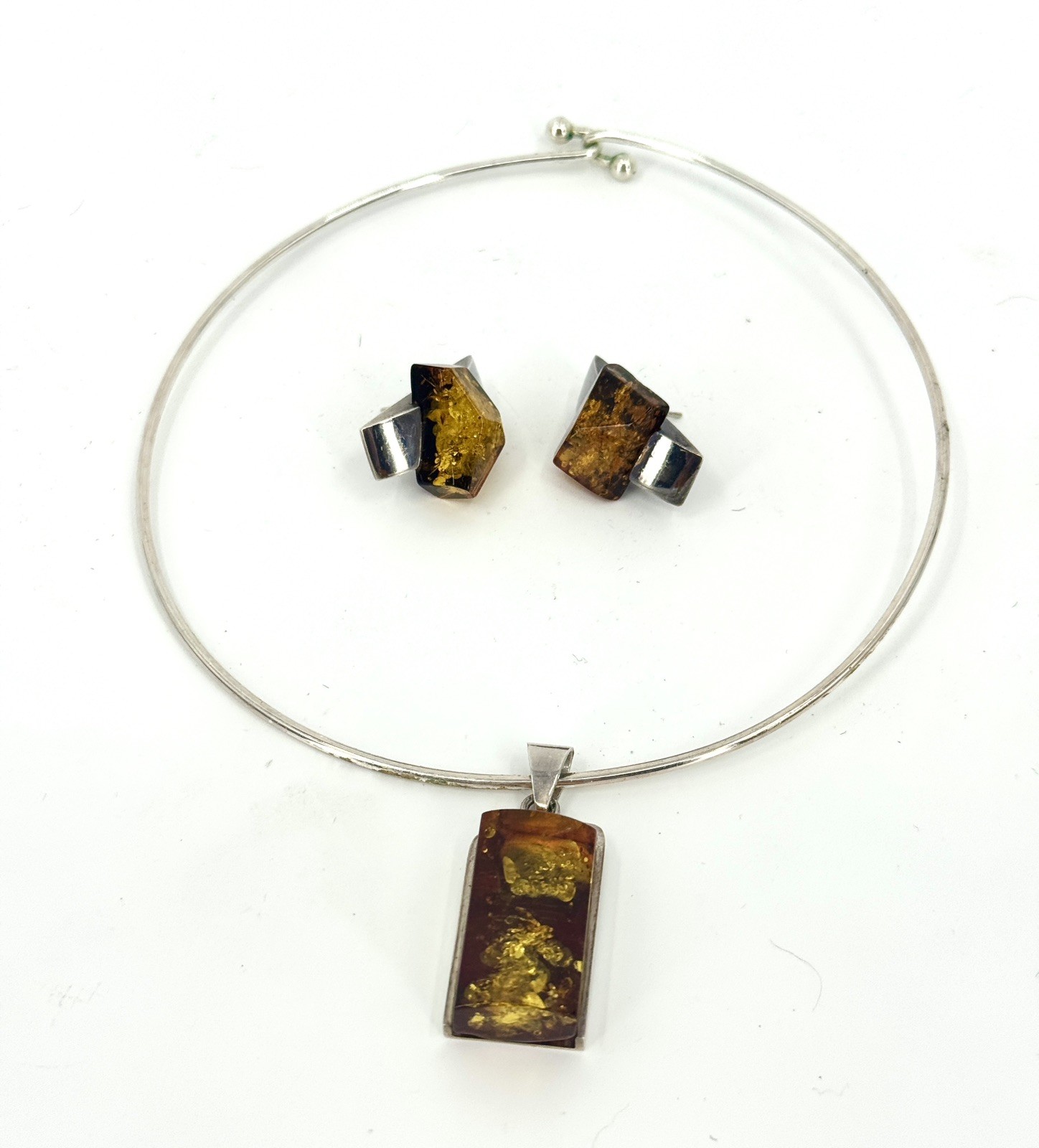 vintage sterling silver amber pendant necklace and Earrings
