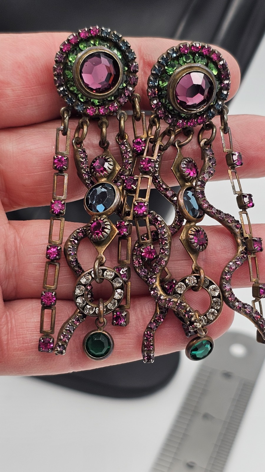 Sorrelli Crystal Chandelier Clip Earrings Purple Pink Green Rhinestone Statement