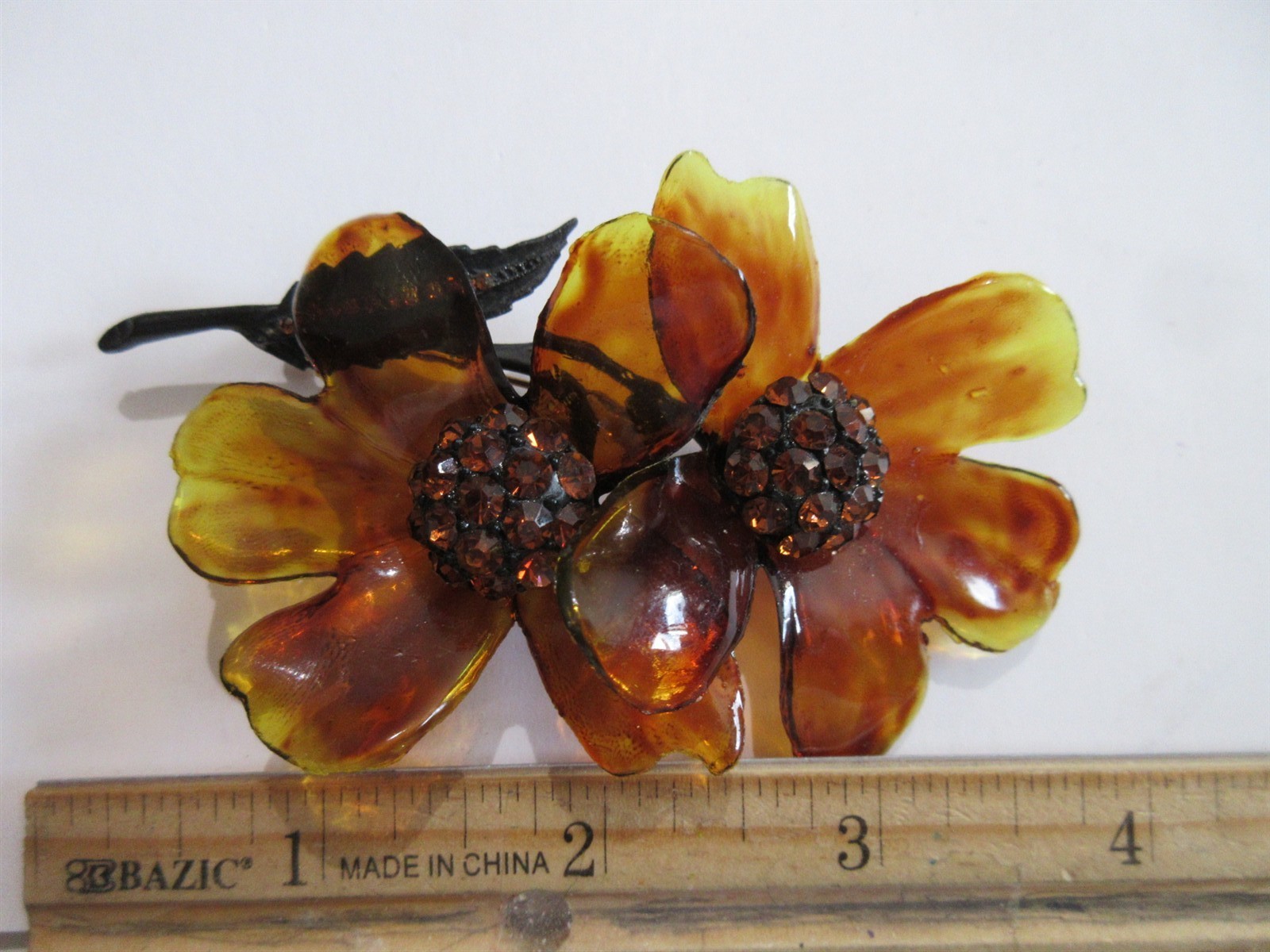 VINTAGE Amber Orchid Flower pin brooch cellulose acetate