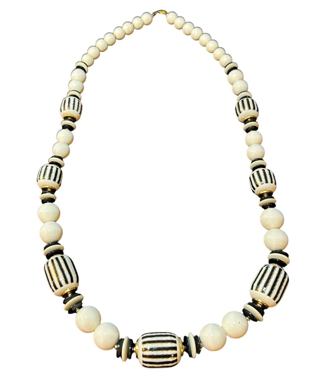 Vtg Statement Collar Necklace Oversized Beads Black White Golden Retro Japan