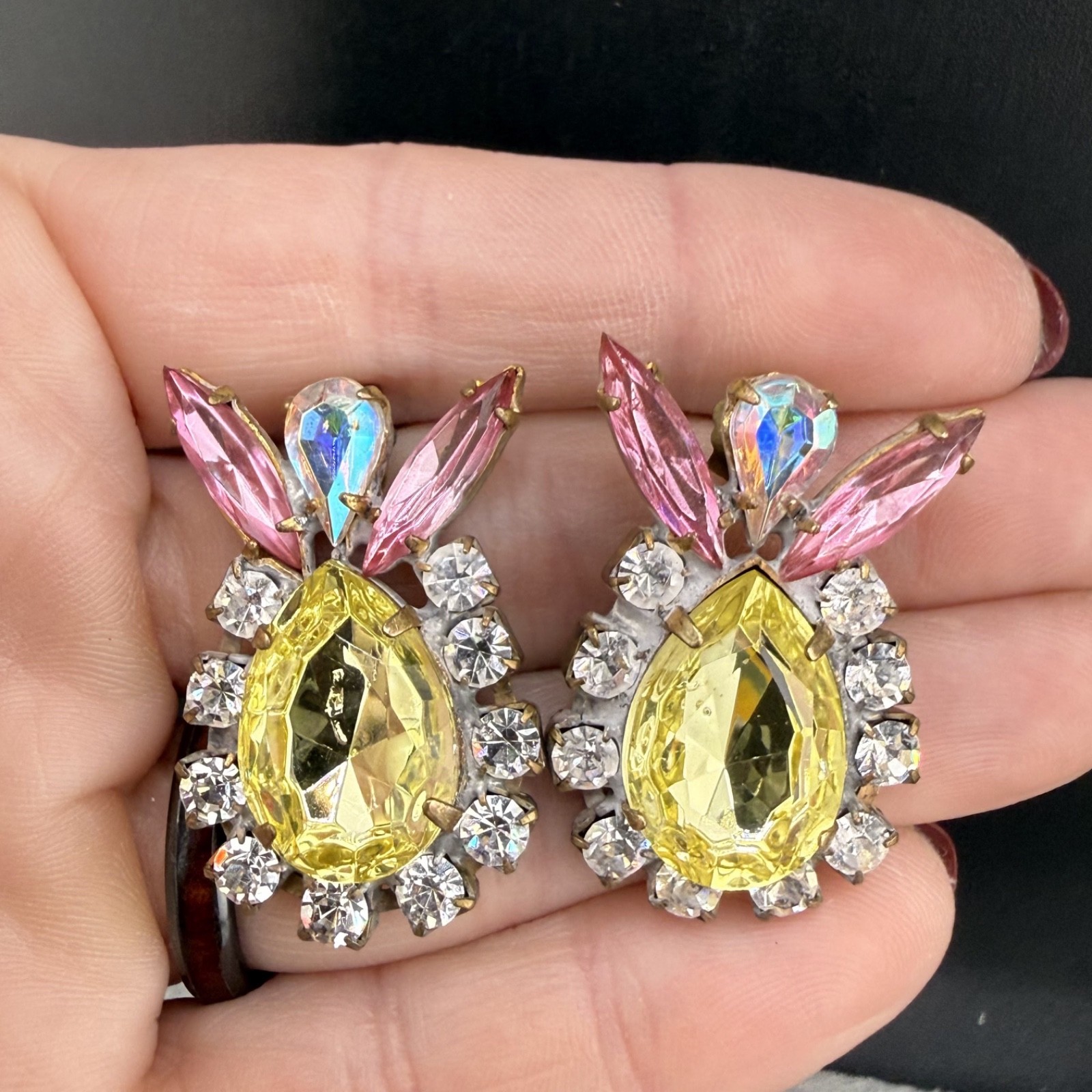 Vintage Rhinestone Earrings Pierced Spring Easter