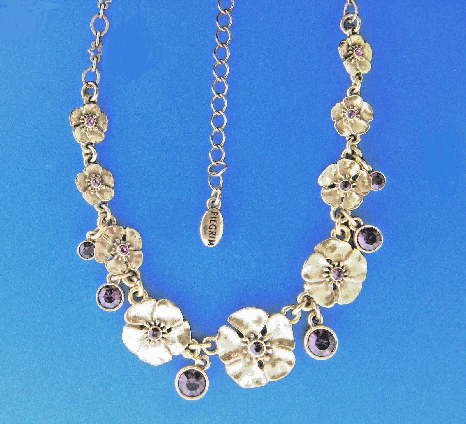Vintage Purple Crystal Floral Link Necklace signed Pilgrim