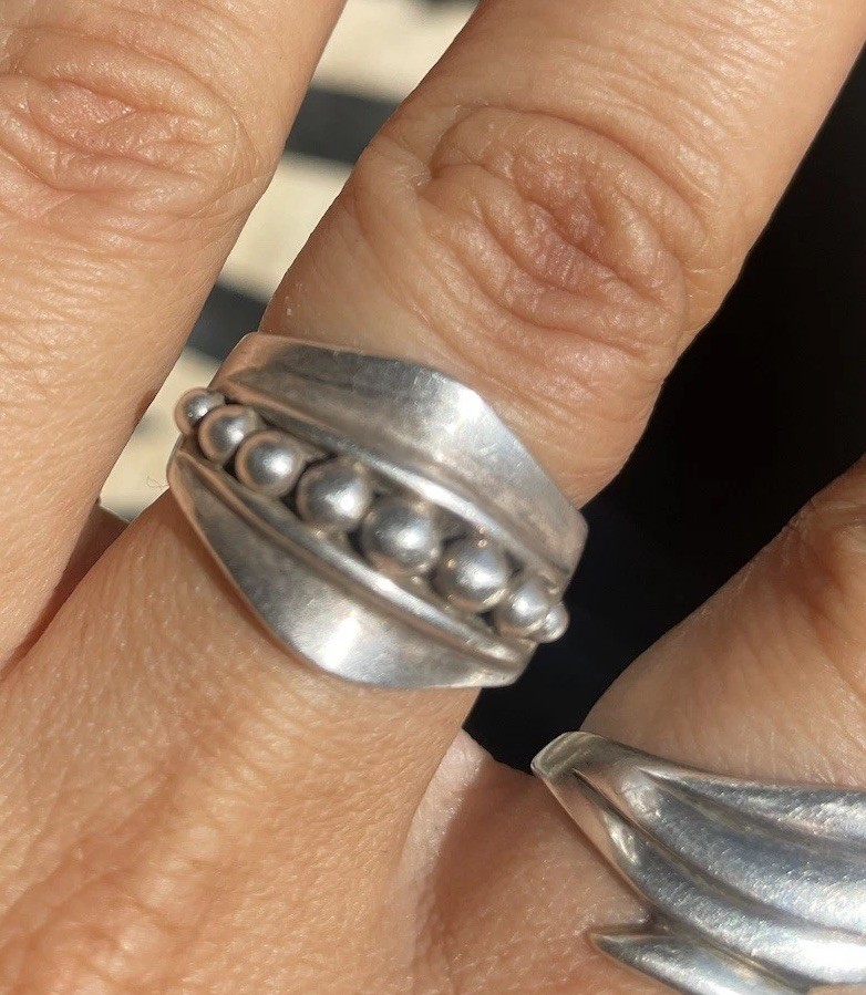 Vintage Taxco Mexico ball silver 925 ring size 9.25 Modernist 6mm