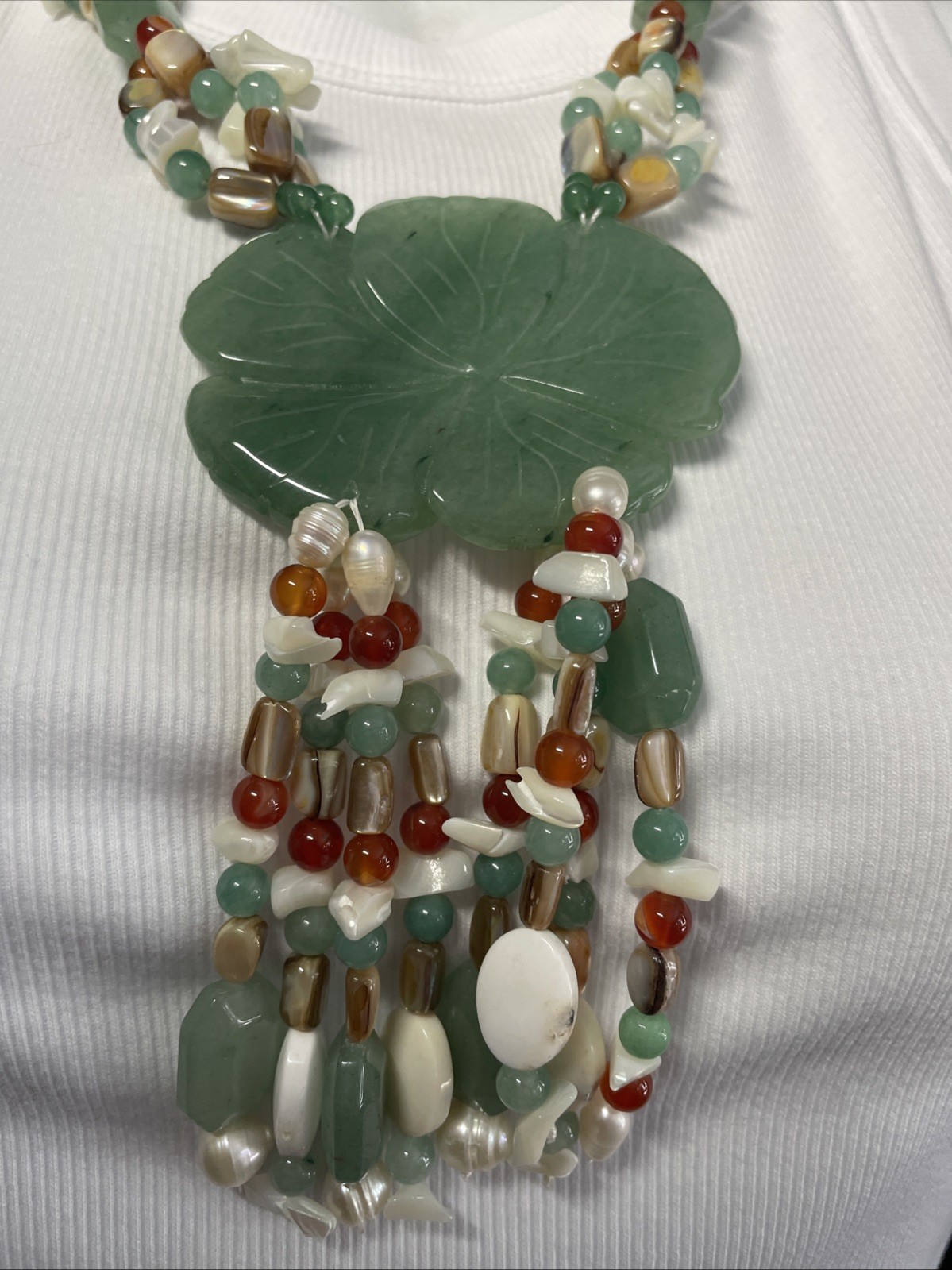 CHINESE MULTI JADE/PEARL/JADEITE 28 in 8mm-12mm Round BEAD W/925 CLASP NECKLACE