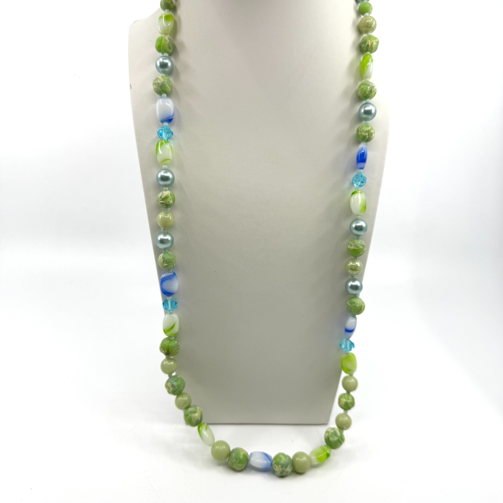 Green & Blue Bead Statement Necklace Boho Layering Jewelry Unique Beachy Gift