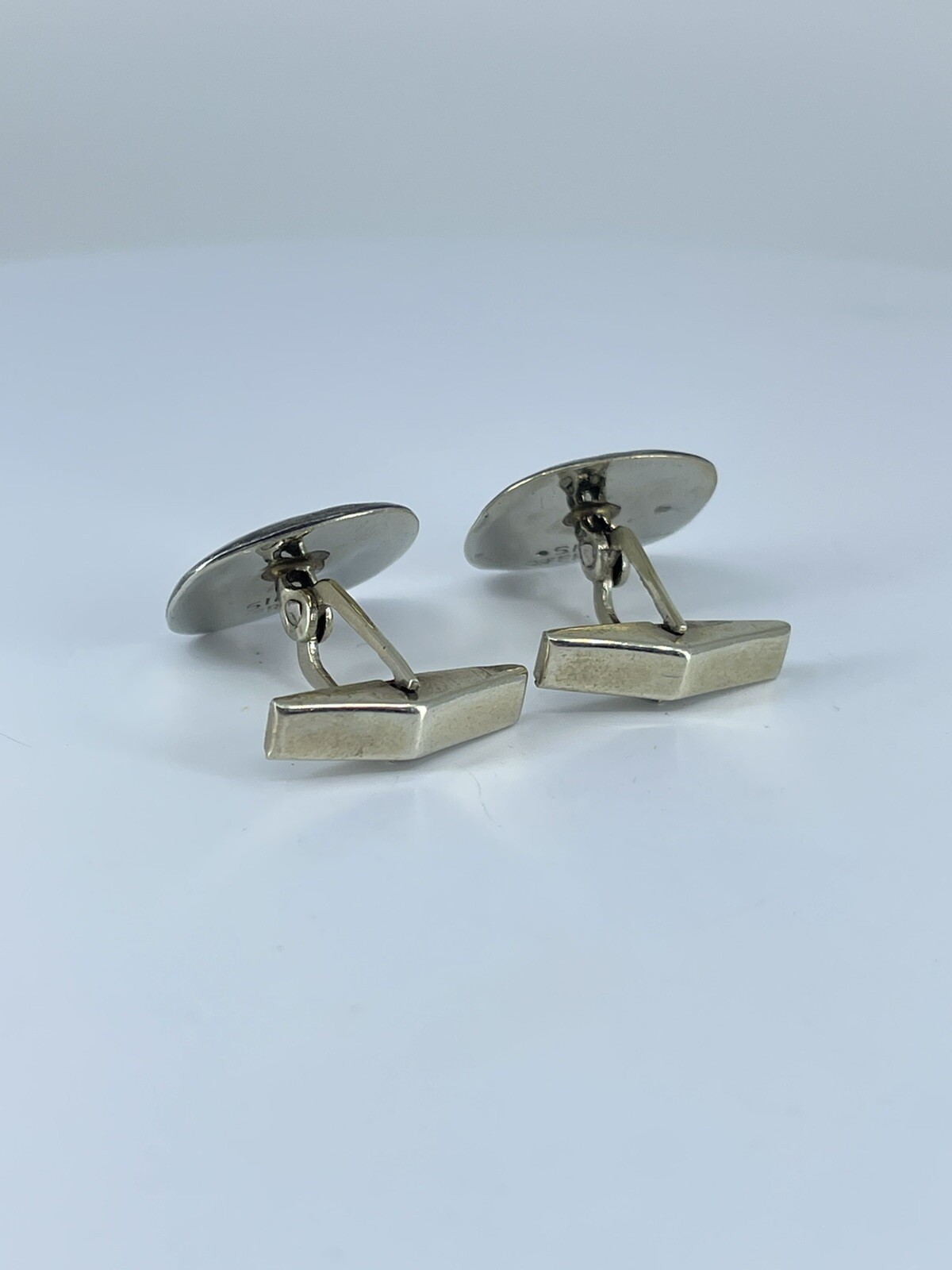 Siam Sterling Dancer cufflinks round swivel posts whale back 7/8″