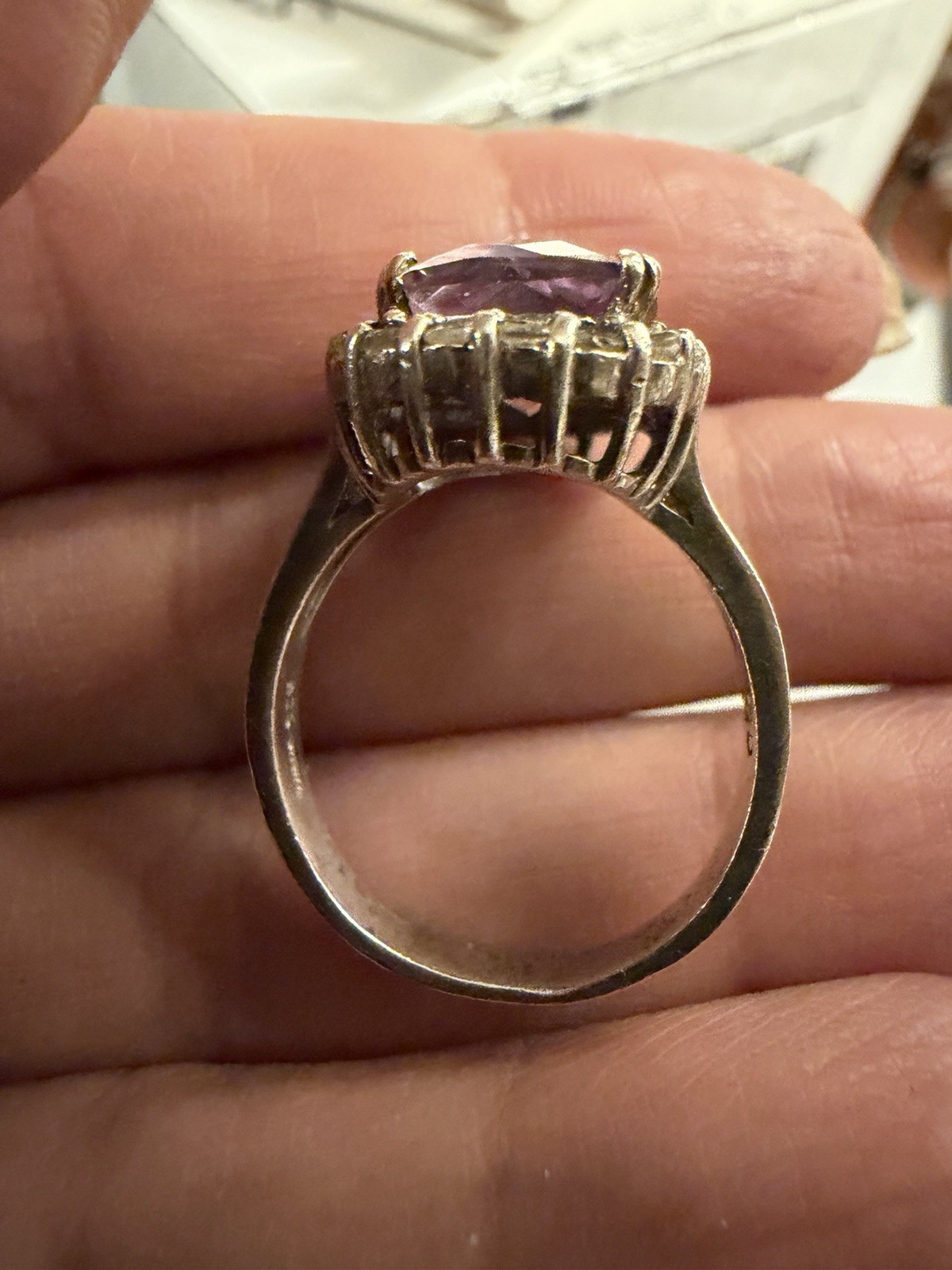 Faceted Amethyst White Topaz Ring 925 Sterling Silver Vintage Sz 9-3/4”