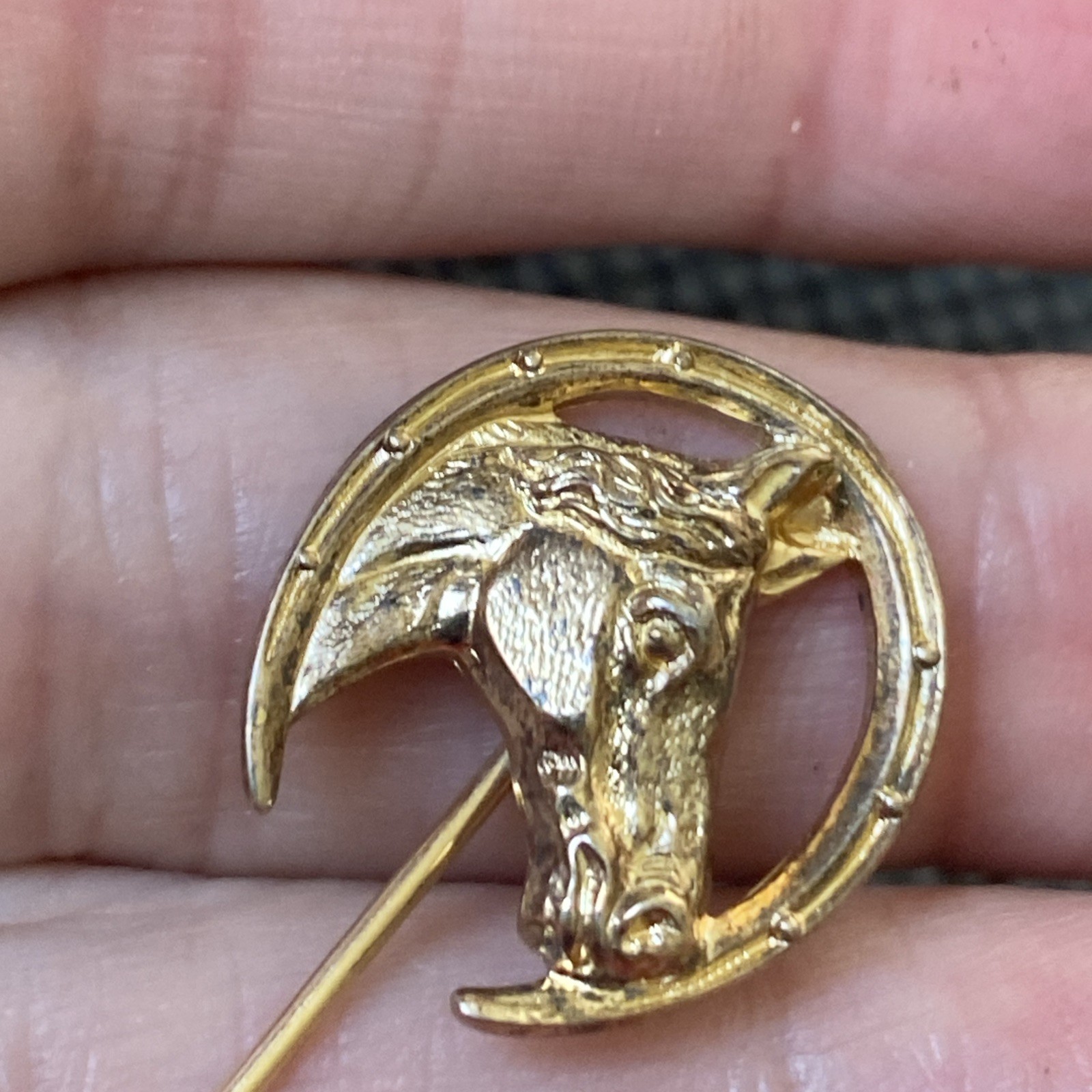Vintage 925 STERLING Silver BEAU Gold Plated Horse Head Straight Stick Pin